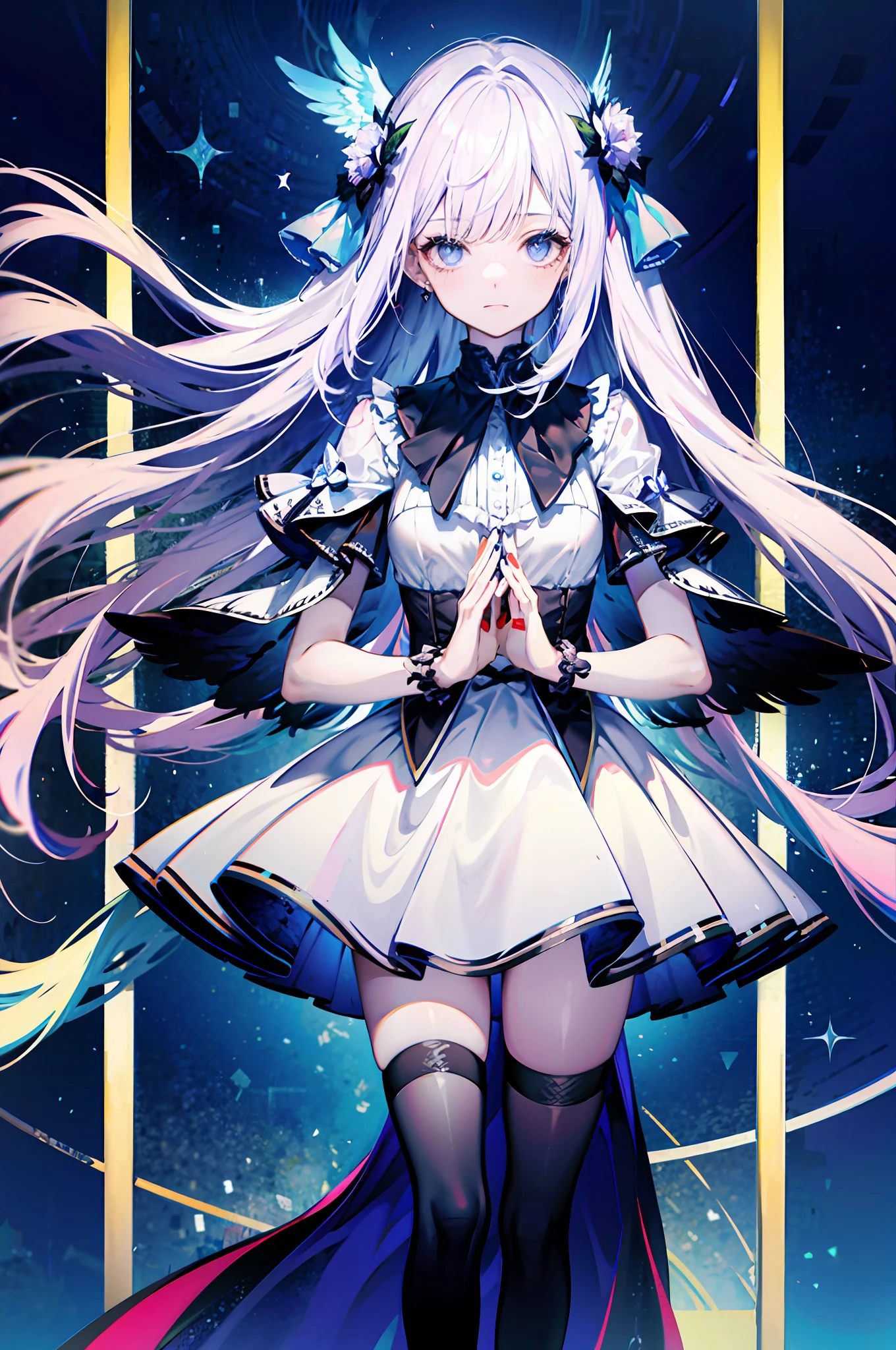 angelicales,silber hair,Eyes of different colors,wings,silber hair,long whitr hair