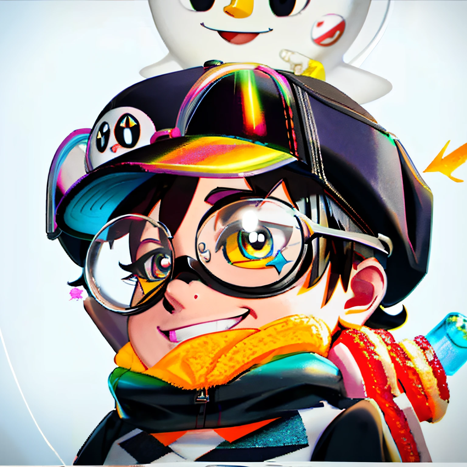 There is a cartoon character wearing a hat and glasses, hamburgers, bubbles vfx, Row 3, cognitohazard, with splatoon style, colorful vivid octane render, 3 d render of jerma 9 8 5, penguinz0, anime styled 3d, ray trace 4k, ray trace 4 k, profile picture 1024px, Stylized 3 D
