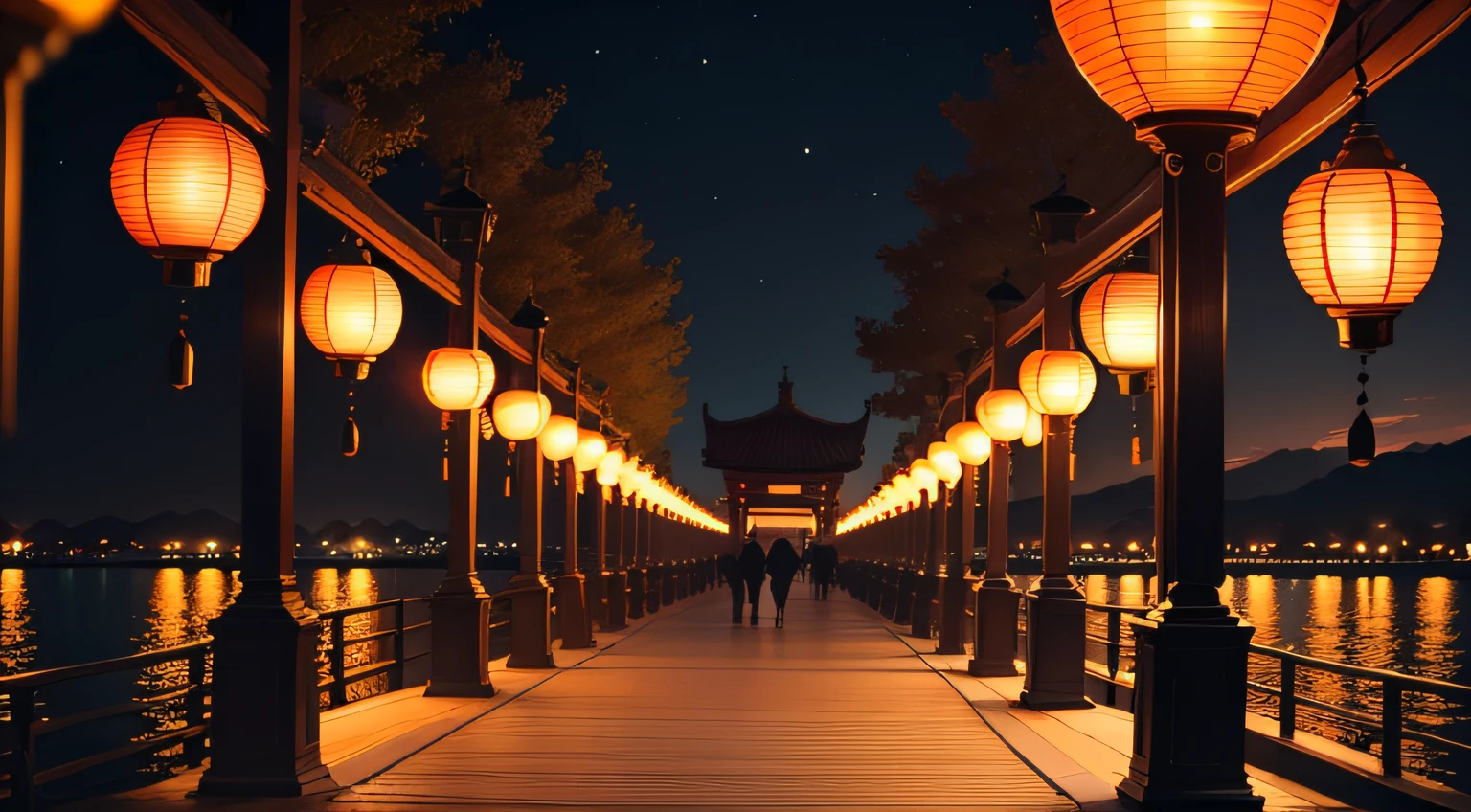 Illuminated at night，lanterns，Promenade