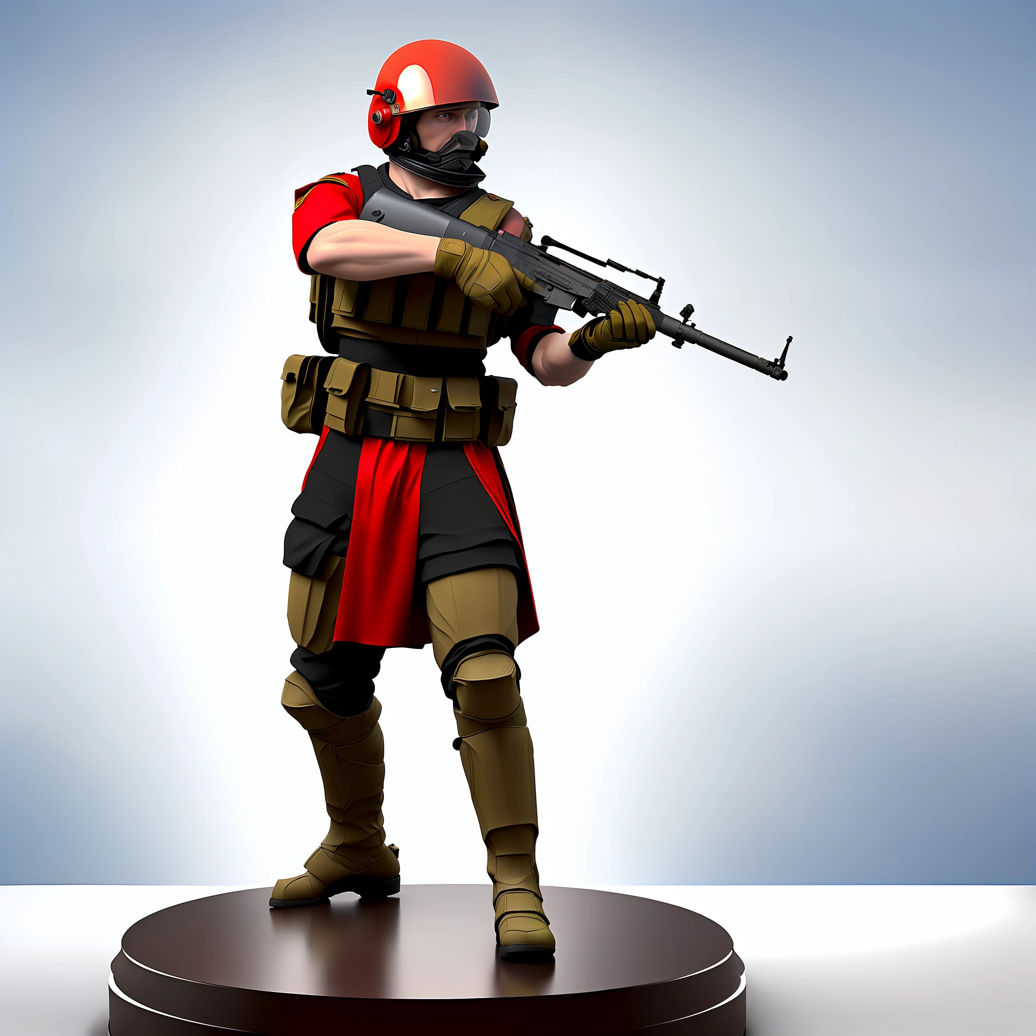 Homem de capacete vermelho segurando uma arma em cima de uma mesa, soldado futurista, sci-fi soldier, vermelho realista 3 d render, Soldado espacial em Marte com uma arma, in game capture 3d render, 3 d render arte do caractere 8 k, roupa de soldado, 3 d character render, dressed in tactical armor, soldados realistas, soldado