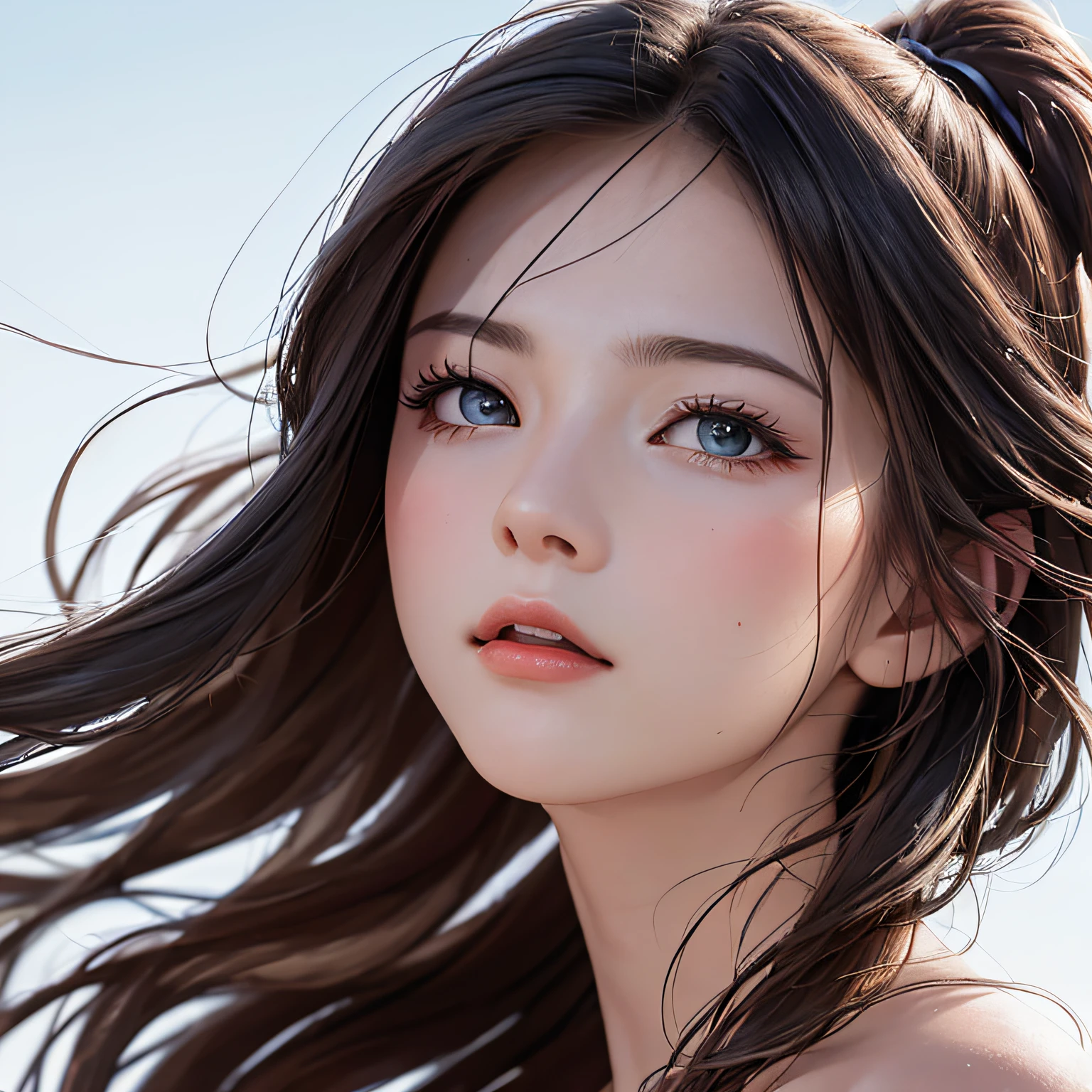 (8K, RAW Photos, of the highest quality, Masterpieces: 1.2), (Realistic, Photorealistic: 1.37), Highest Quality, Ultra High Resolution, light  leaks, Dynamic lighting, Slim and smooth skin, (Full body:1.3), (Soft Saturation: 1.6), (Fair skin: 1.2), (Glossy skin: 1.1), Oiled skin, 22 years old, Night, shiny white blonde, Well-formed, Hair fluttering in the wind, Close-up shot of face only, Physically Based Rendering, From multiple angles, appearance々Facial expressions