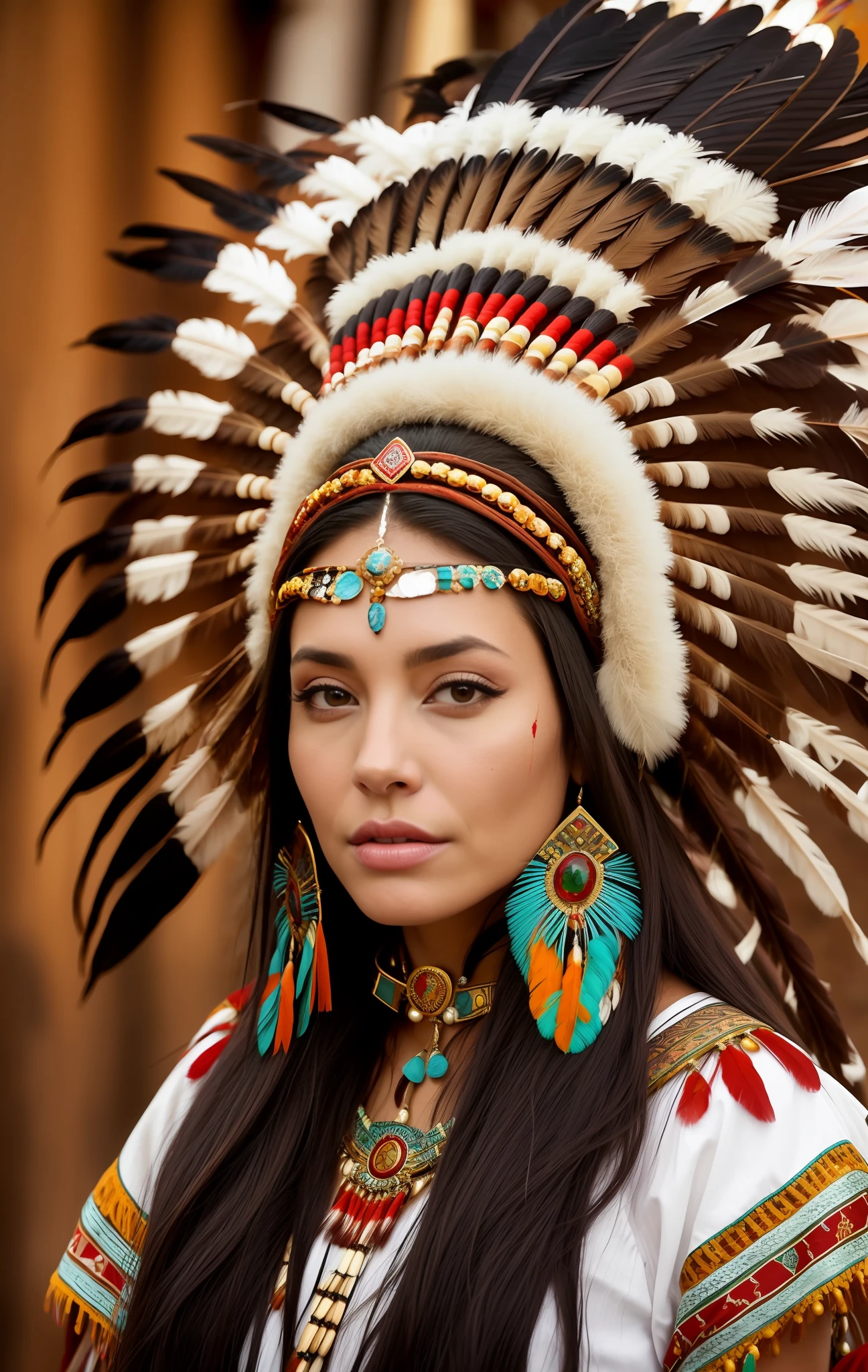 (full portrait), (half shot), solo, detailed background, detailed face, (stonepunkAI, stone theme:1.1), wise, (female), (native american), (beautiful hair, braids:0.2), shaman, septum piercing, mystical, (gorgeous face), stunning, head tilted upwards, (serene expression), calm, Seafoam Green frayed clothes, prayer beads, tribal jewelry, feathers in hair, headdress:0.33, jade, obsidian, detailed clothing, cleavage, realistic skin texture, (floating particles, water swirling, embers, ritual, whirlwind, wind:1.2), sharp focus, volumetric lighting, good highlights, good shading, subsurface scattering, intricate, highly detailed, ((cinematic)), dramatic, (highest quality, award winning, masterpiece:1.5), (photorealistic:1.5), (intricate symmetrical warpaint:0.5),