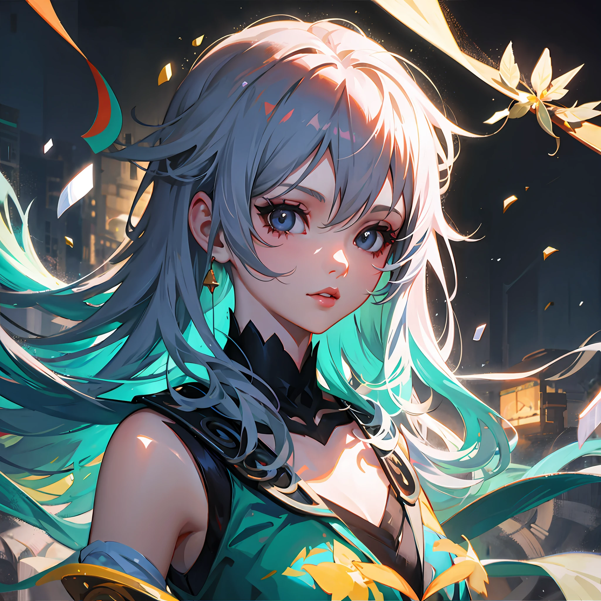 "Anime girl with white hair and black eyes，detailed digital anime art，8K anime wallpaper，Popular work by Artgerm and Atey Ghailan on the ArtStation Pixiv"