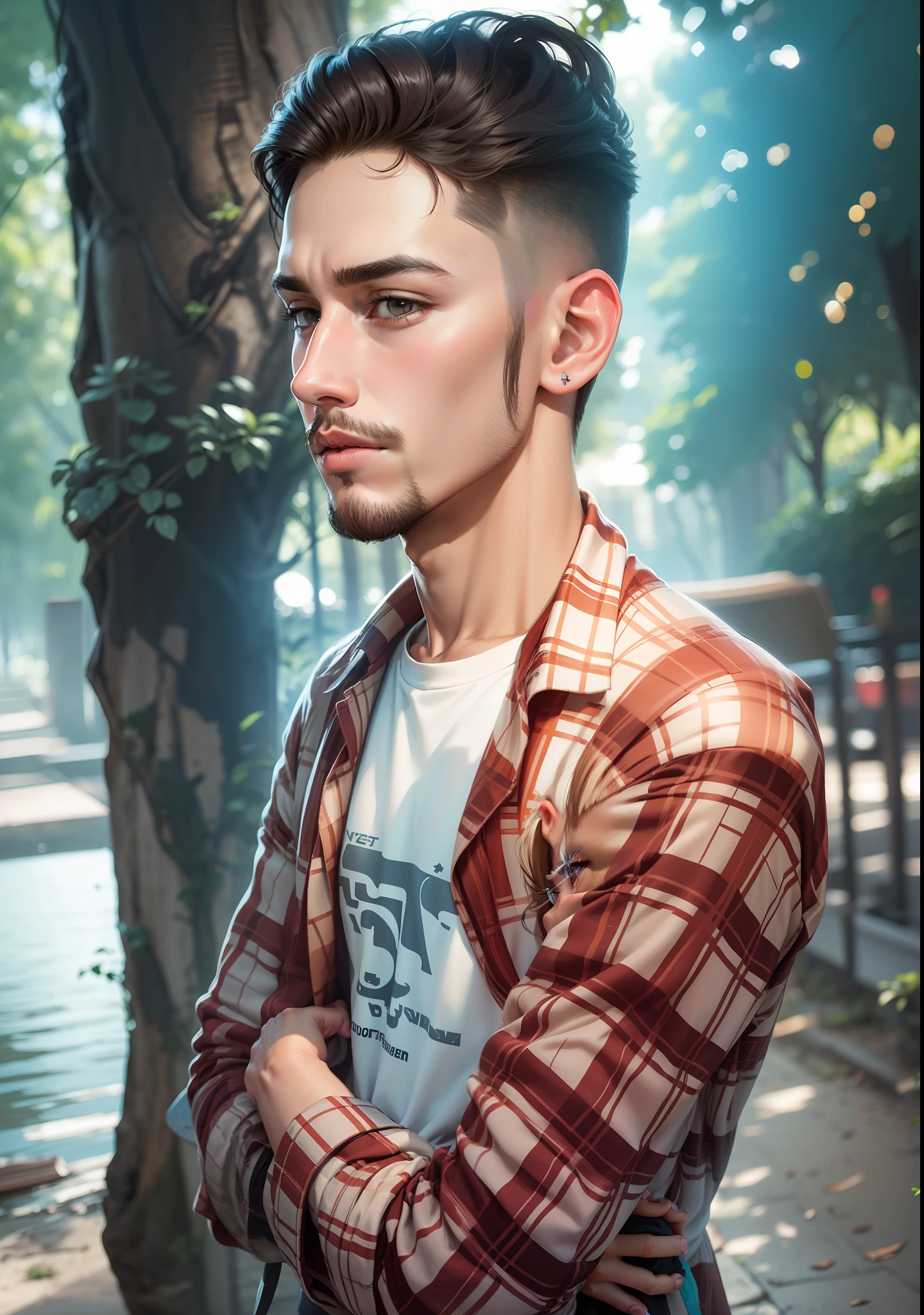 Syberpank toddler neon handsome boy nature realistic face