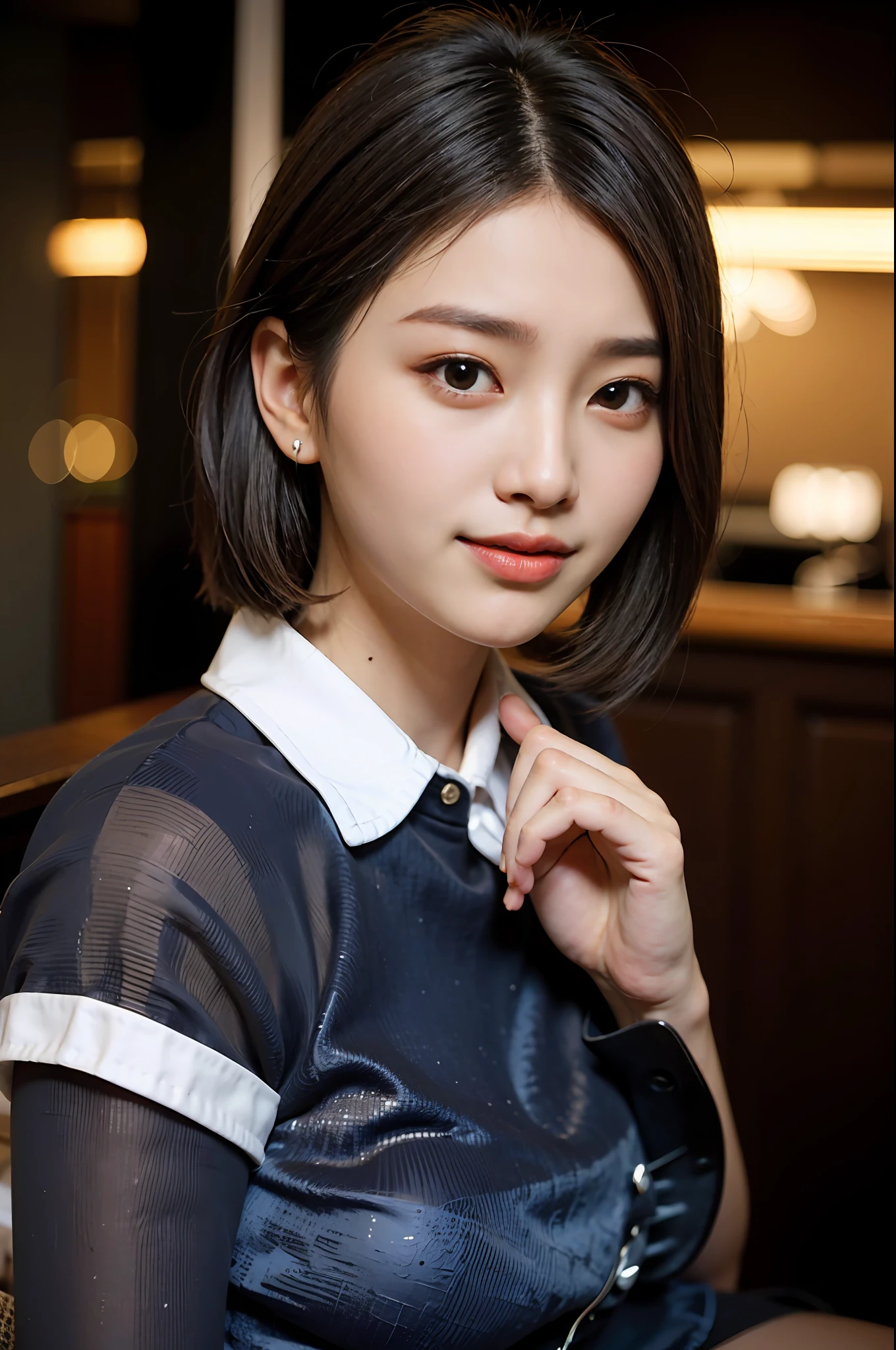 there is a woman that is sitting down with a cell phone, with short hair, Gorgeous young Korean woman, Beautiful young Korean woman, beautiful Korean women, Korean girl, young lovely Korean faces, young cute wan asian face, Korean woman, girl cute-fine face, A young Asian woman, a cute young woman, cute young woman, Korean symmetrical face