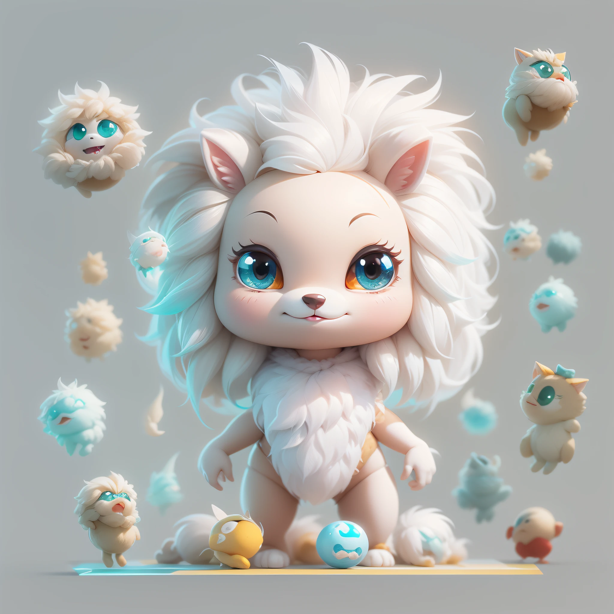 Masterpiece,High Quality,High resolution,The highest resolution,White background,solid color background,transparent background,no background,remove background,Complicated details,Highest quality,game icon,game icon institute,cartoon_style,full body,Cute Fluffy Barbie Monster,all separated
