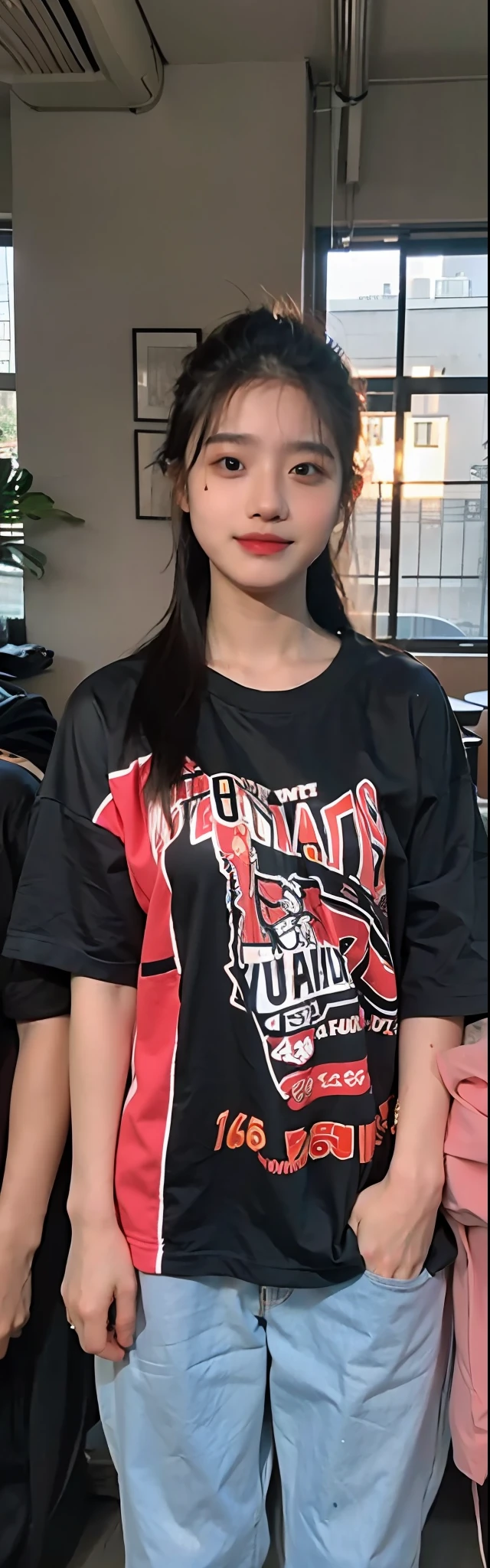 Large breast:1.4),(shirt:1.4),(Best quality,masterpiece,ultra high res,(photorealistic:1.4),1girl,(:1.4),(long hair:1.6)