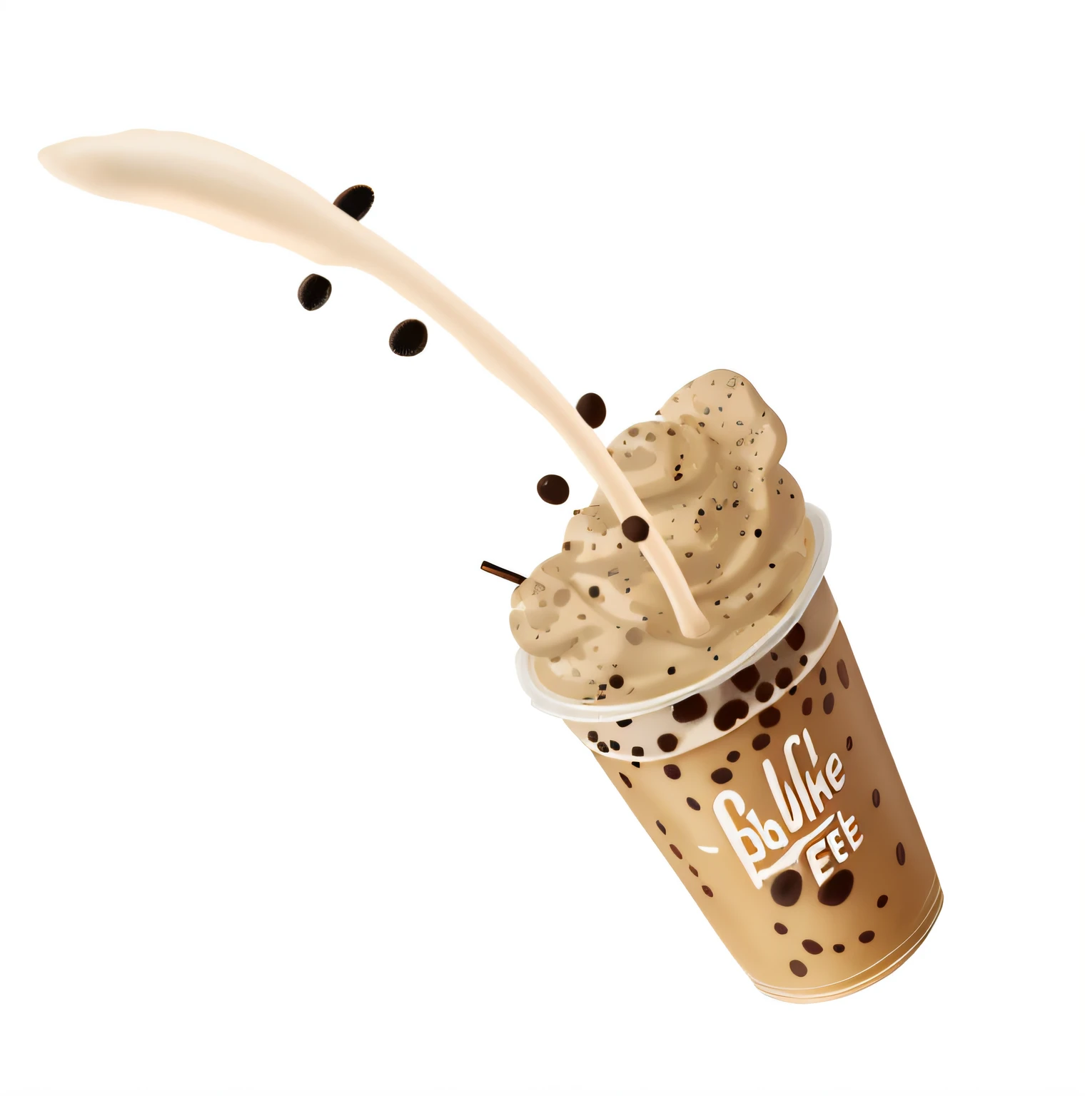 There was a cup of coffee，Milk splashes and black spots, drink boba tea, colored milk tea, photorealistic illustration, Realistic illustration, iced latte, rendered illustration, hyper-realistic illustration, full-colour illustration, Highly detailed illustration.”, Coffee stains, Artistic illustration, rendering, Commercial illustration, Realistic flavor, Higher detailed illustration, ice coffee, high detail illustration, depiction