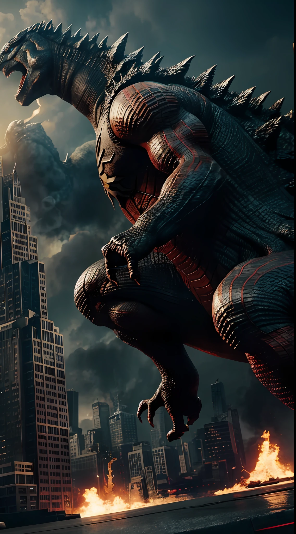 godzilla spiderman, octane render, unreal engine, highly detailed, intricate