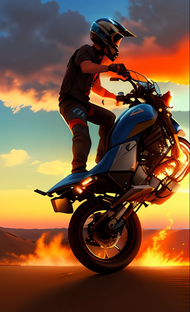 High quality image with a beautiful sky , moto com faiscas de fogo , alta qualidade imagem