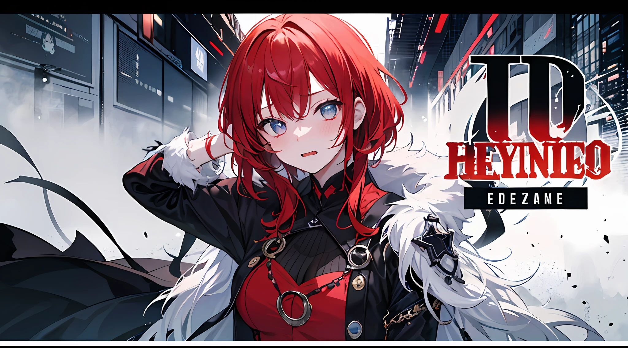 (masterpiece、top-quality、hight resolution)、 Kana Arima \(Oshinoko\), full of shyness、red hairs、Bob Hair、red blush、Wavy mouth、(((Dramatic)))、(((gritty)))、(((vehement))))The poster of the film appears as a central character。She is shy in the center of the poster、Wearing an idol costume、Has a determined look。The background is dark and rough、I feel like I'm drunk。Text is bold and eye-catching、Catchy slogans add to the overall drama and excitement。The color palette is dominated by dark colors.、Bright colors dotted、Make your poster dynamic and visually impactful、Tachi- e(magazine:1.3)、(cover-style:1.3)、Fashionable、with a vibrant、outfits、the pose、the front、colourfull、Dynamic、Background with、element、self-assured、Expressively、ngel、statement、attachment、An majestic、coiled、surroundings、Touch、The scene、Texto、covers、boldface、grab attention、Titles、lo fashion、Font、Catchy、Titles、Large、grab attention、moderno、 Trendy、concentrating、Stylish、1 girl in
