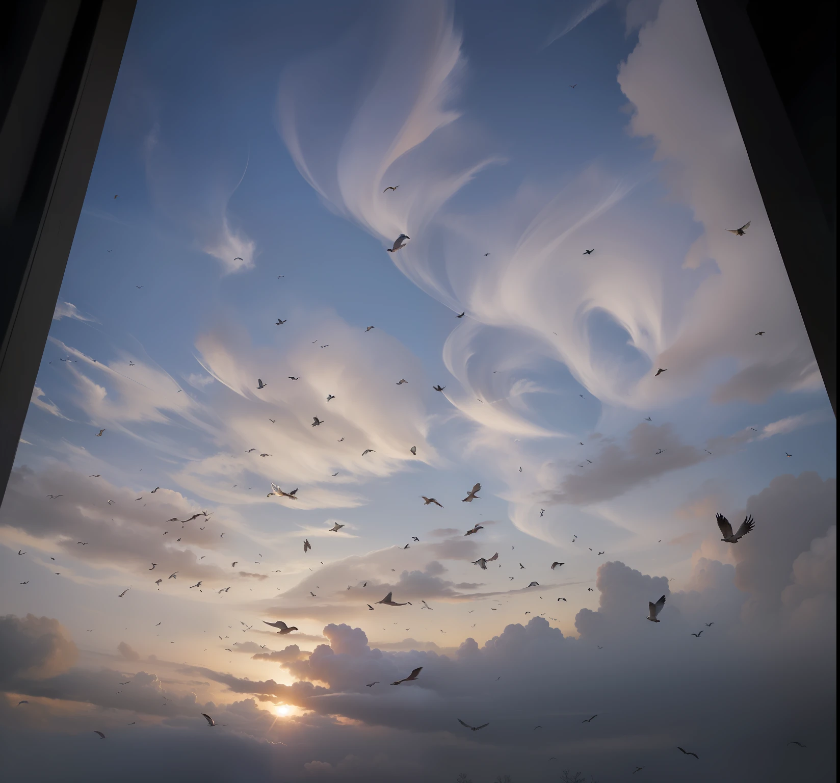 Bird, change sky, more birds, sunlight, beautiful sky, white pigeon beautiful sun,