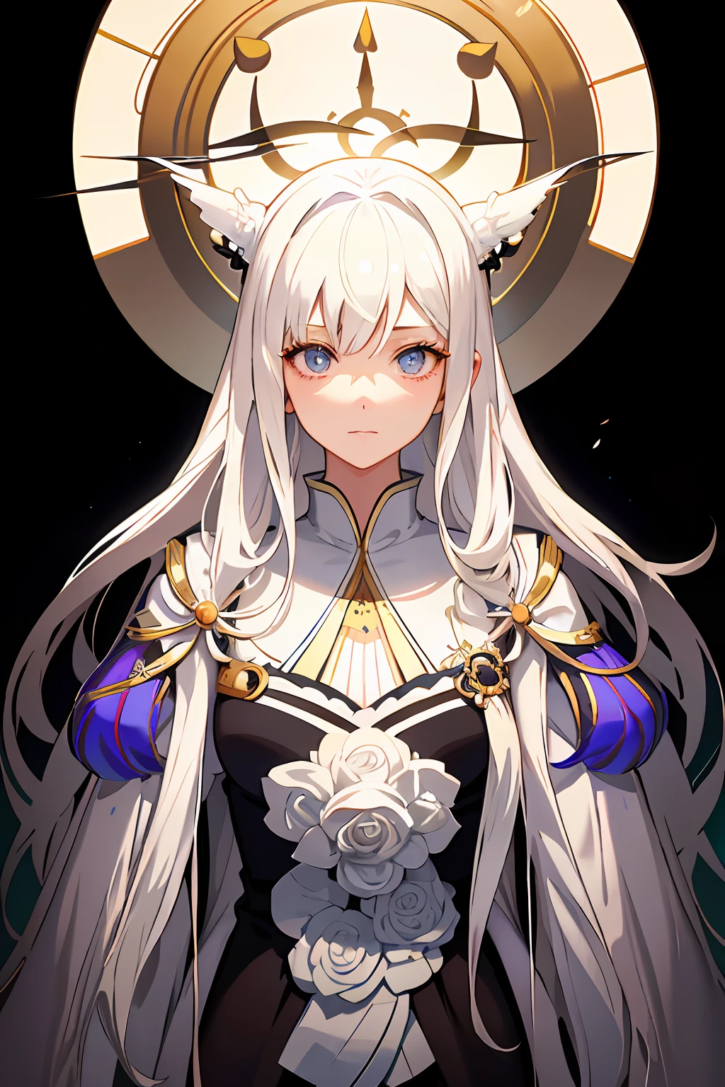 Anime girl with long white hair and white dress, white-haired god, Detailed digital anime art, detailed portrait of an anime girl, detailed anime character art, a beautiful anime portrait, Girl with white hair, Guweiz in Pixiv ArtStation, Guviz-style artwork, Portrait Chevaliers du Zodiaque Fille, Blonde anime girl with long hair, Anime fantasy illustration