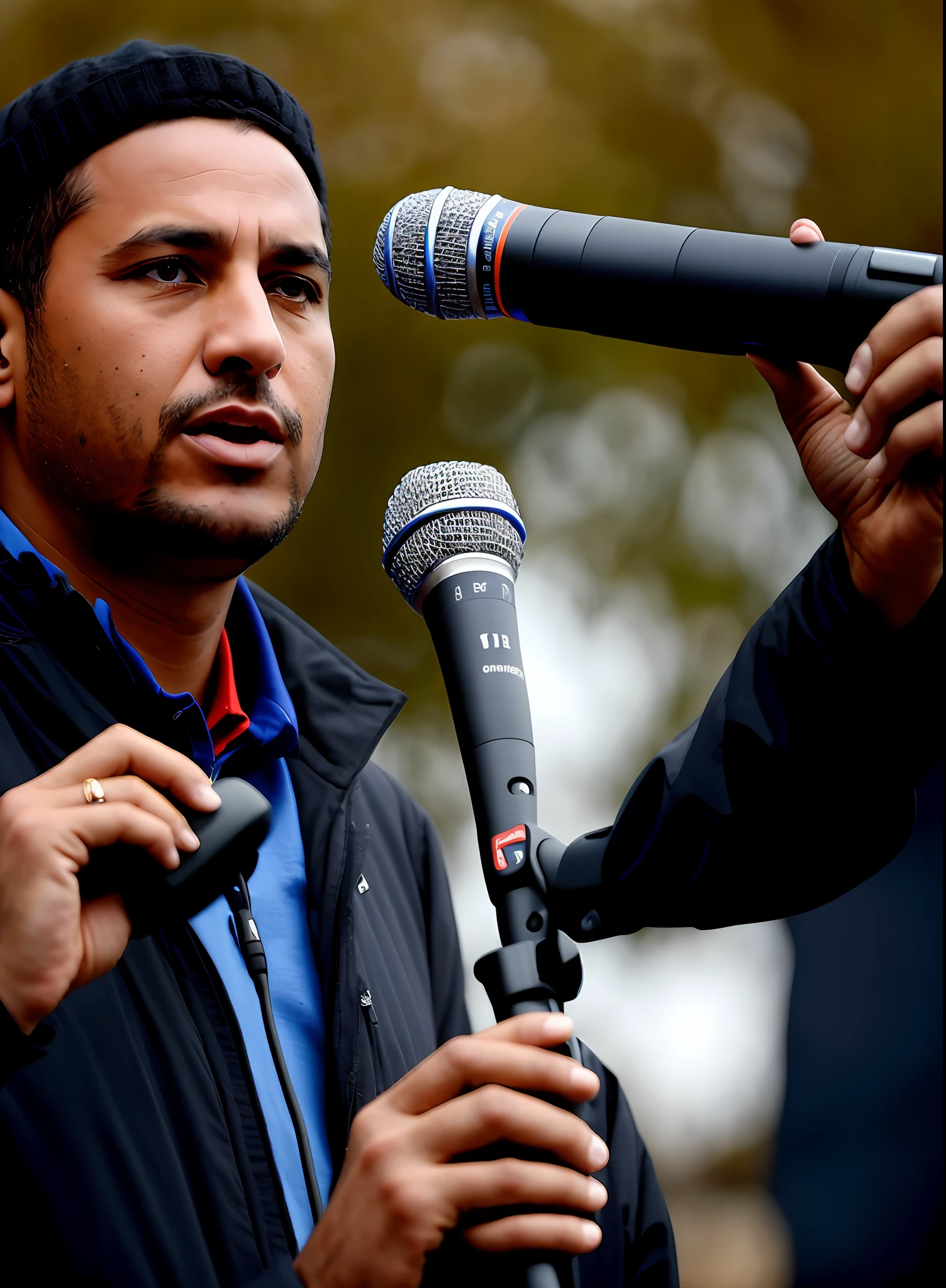 A journalist with a microphone in his hand