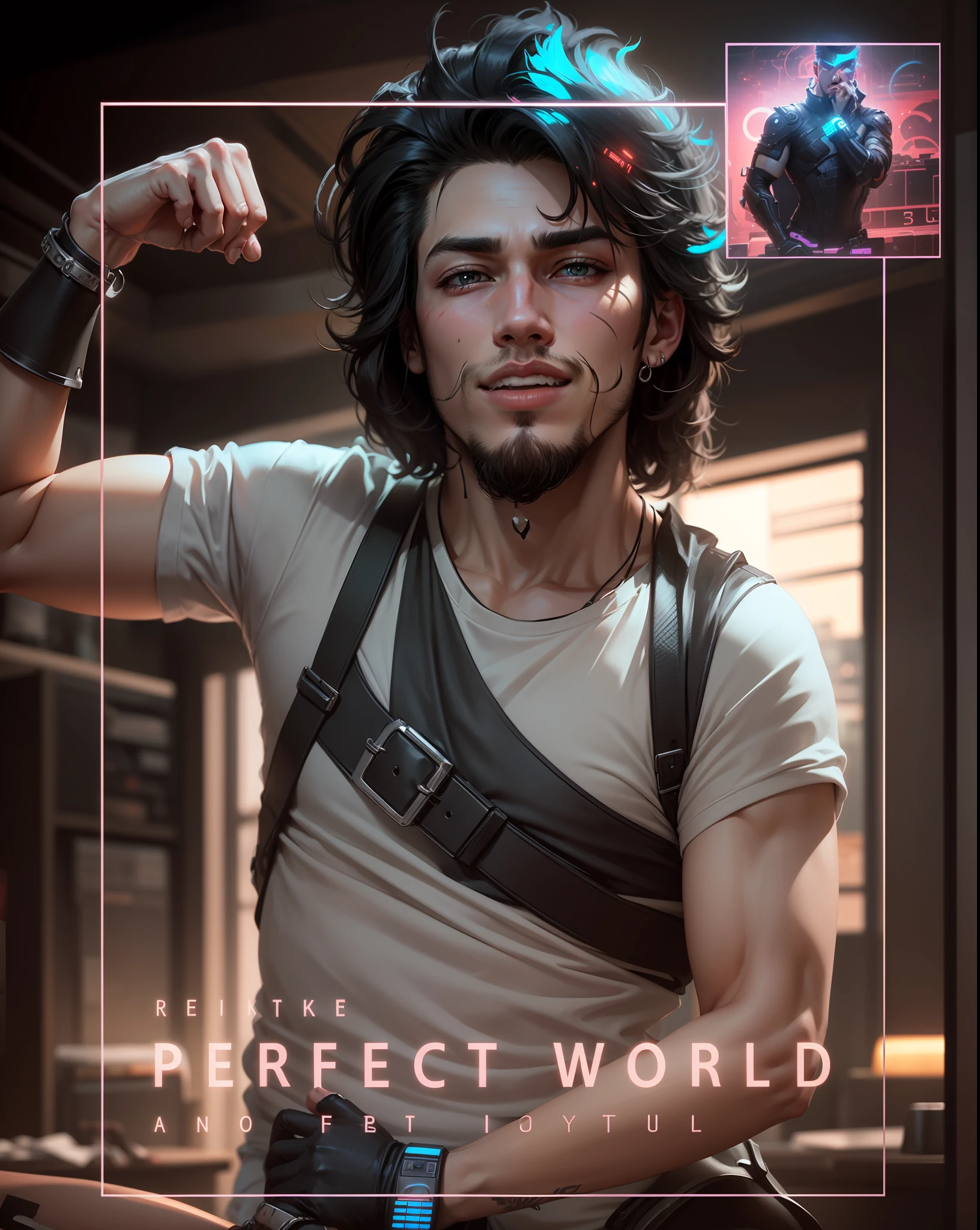 Change background cyberpunk handsome boy, enemy face