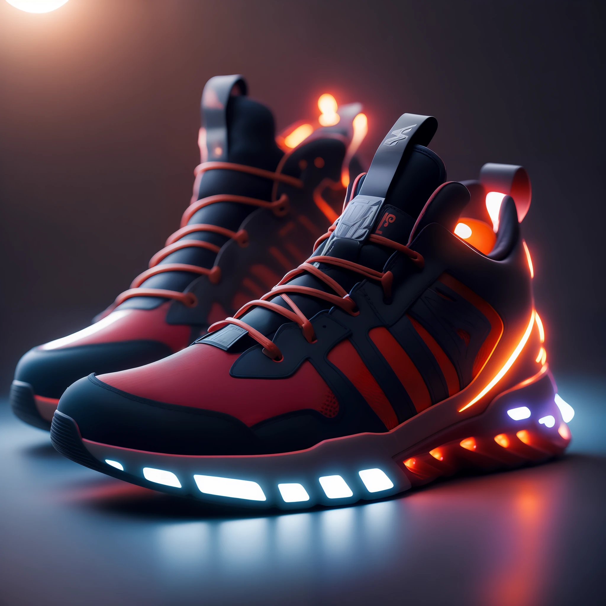 product photography of a cybepunk sneakers, epic render, octane, atmosphere, particles, soft volumetric lights, (backlit:1.3), (cinematic:1.3), intricate details, (ArtStation:1.3)