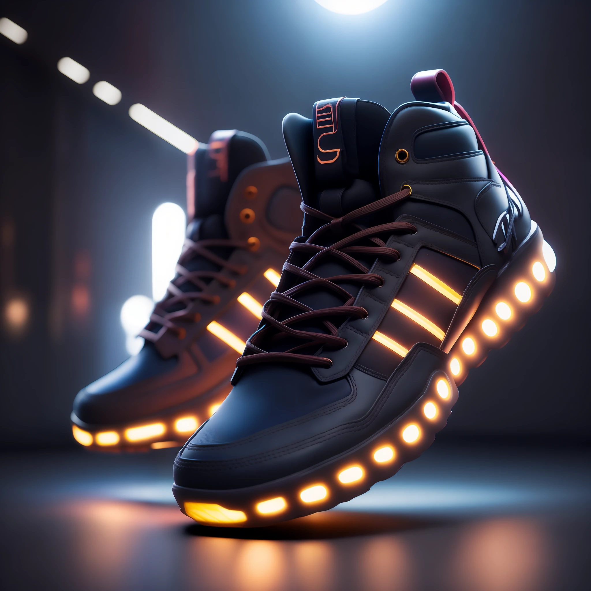 product photography of a cybepunk sneakers, epic render, octane, atmosphere, particles, soft volumetric lights, (backlit:1.3), (cinematic:1.3), intricate details, (ArtStation:1.3)