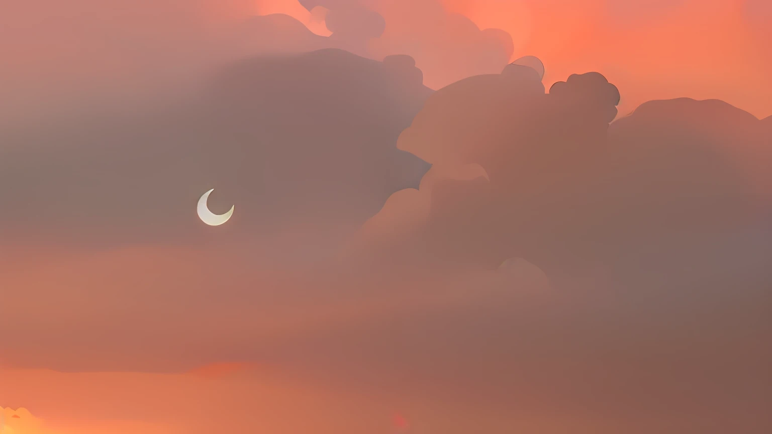 sunset, ghibli clouds, high quality, ((masterpiece)), moon crescent