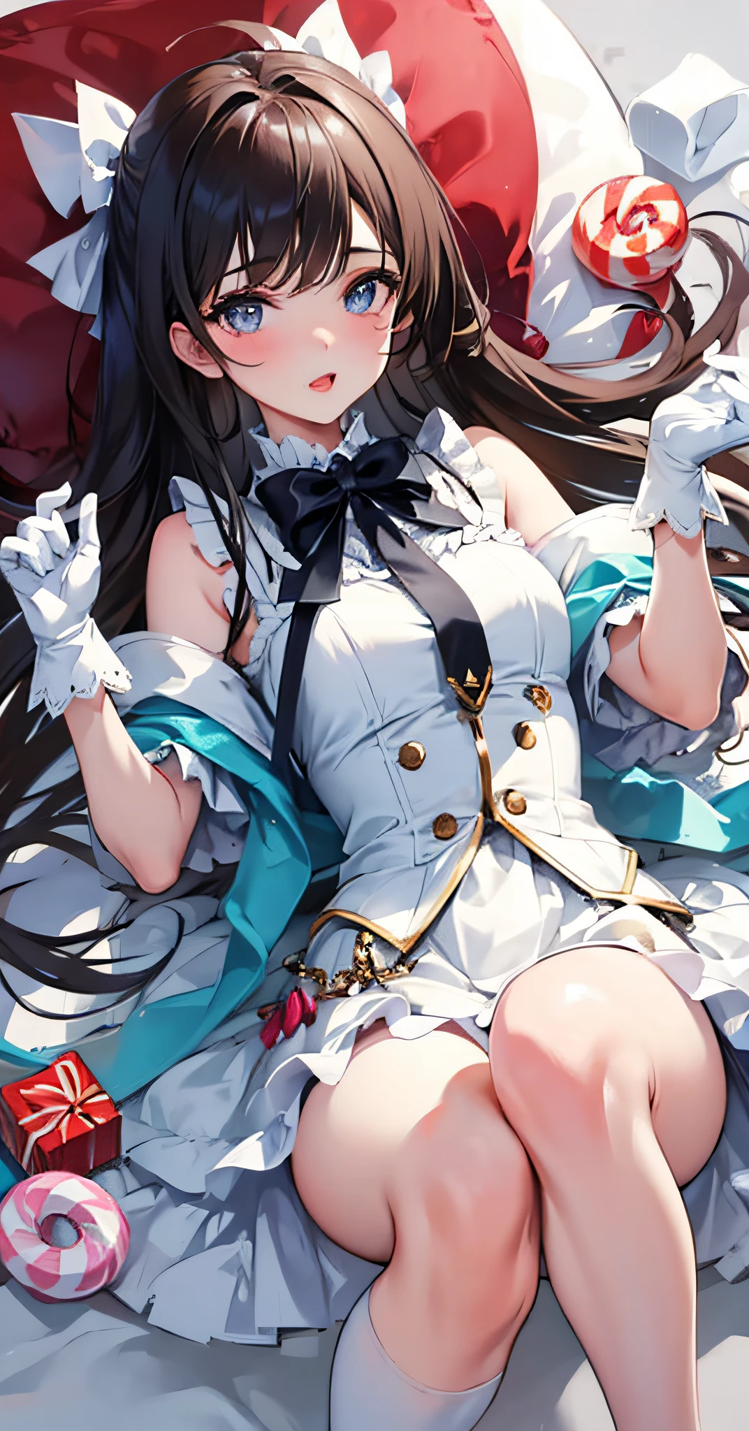 1 girl, closeup, Candy, sweet, , White gloves,delicate leg