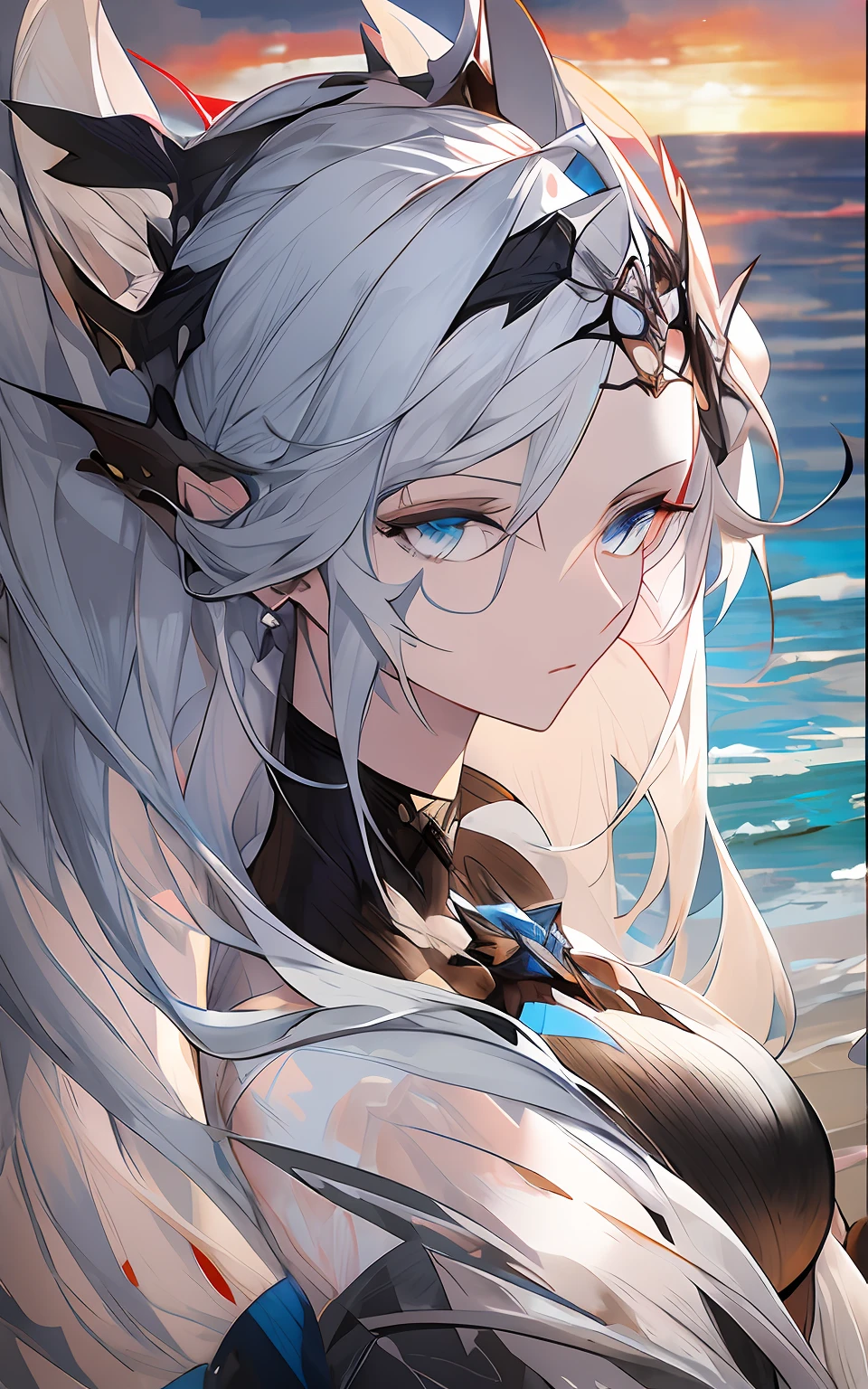 Anime girl with white hair and blue eyes standing on the beach, Extremely detailed Artgerm, Art germ on ArtStation Pixiv, IG model | Art germ, Art germ. High detail, ! Dream art germ, rossdraws portrait, Art germ. anime illustration, Detailed digital anime art, Fanart Meilleure ArtStation, artgerm portrait