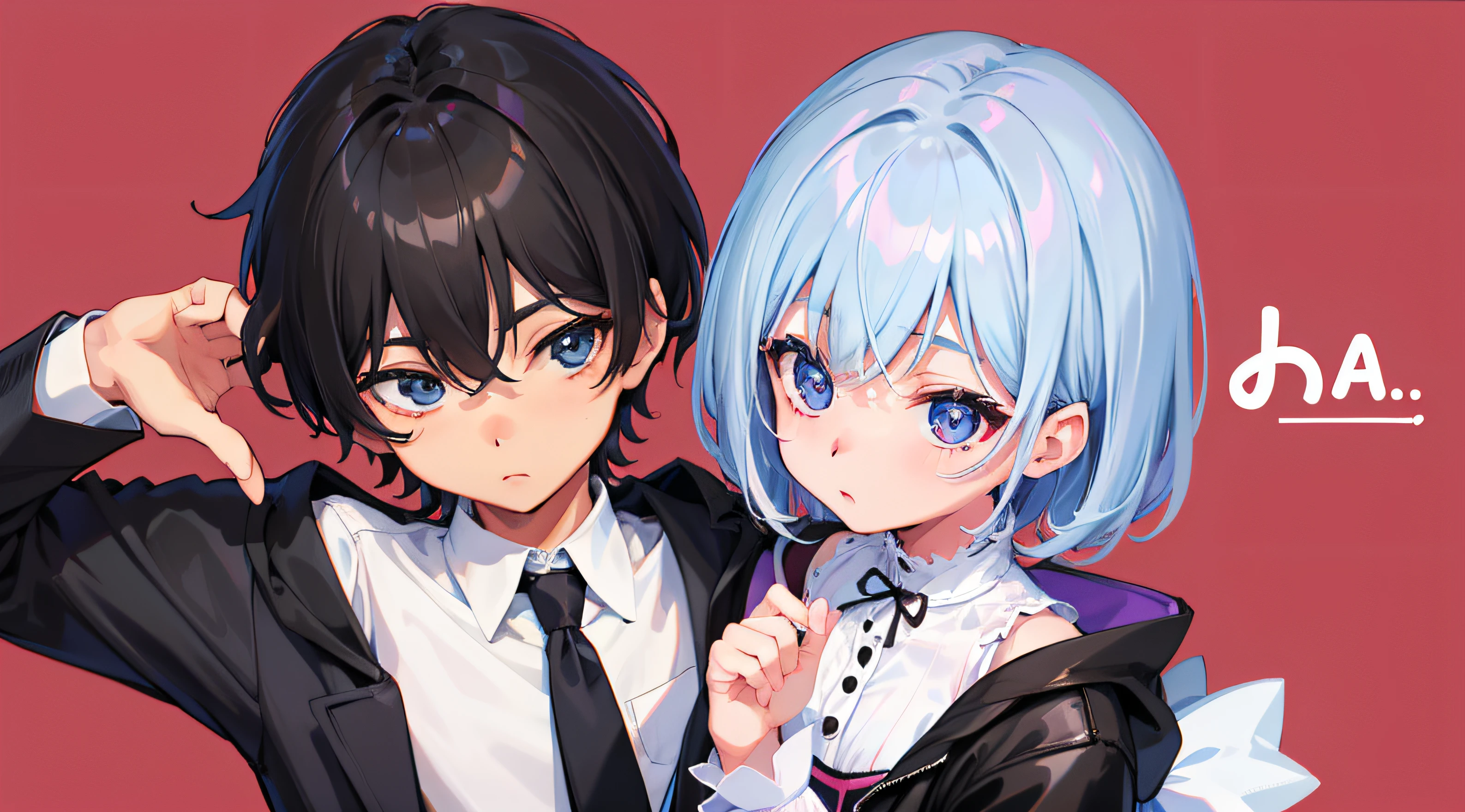 a couple(1Boy、1garl)、short-cut、Background Simple、