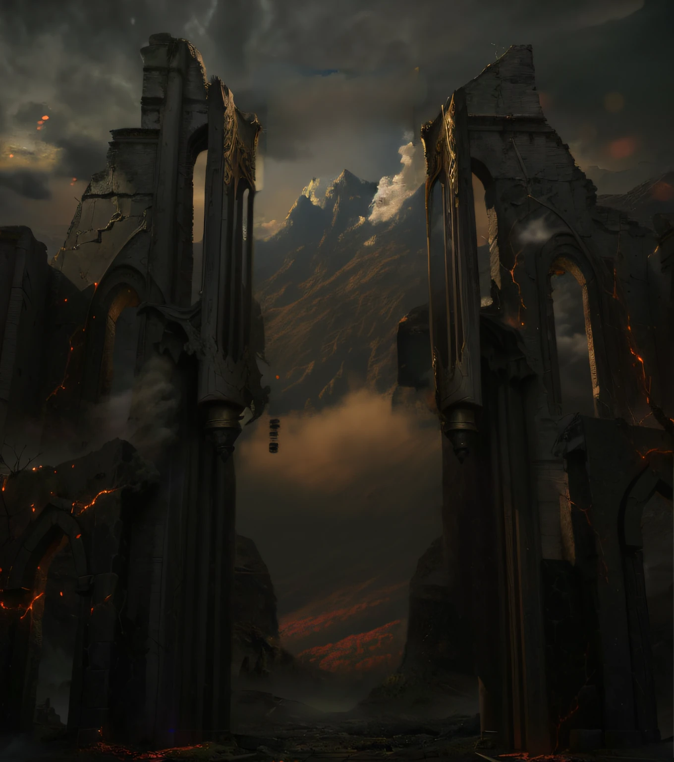 Repaint a gate, alta fantasia pintura fosca, arte do jogo pintura fosca, Dota! arte conceitual de pintura fosca, dark ruins landscape, epic cinematic matte painting, Pintura fosca 8k, Pintura fosca 8K, arte conceitual de pintura fosca de Dota, pintura fosca em estilo fantasia, Fantasia pintura fosca, Pintura fosca 4K, matte painting of steam machines --auto