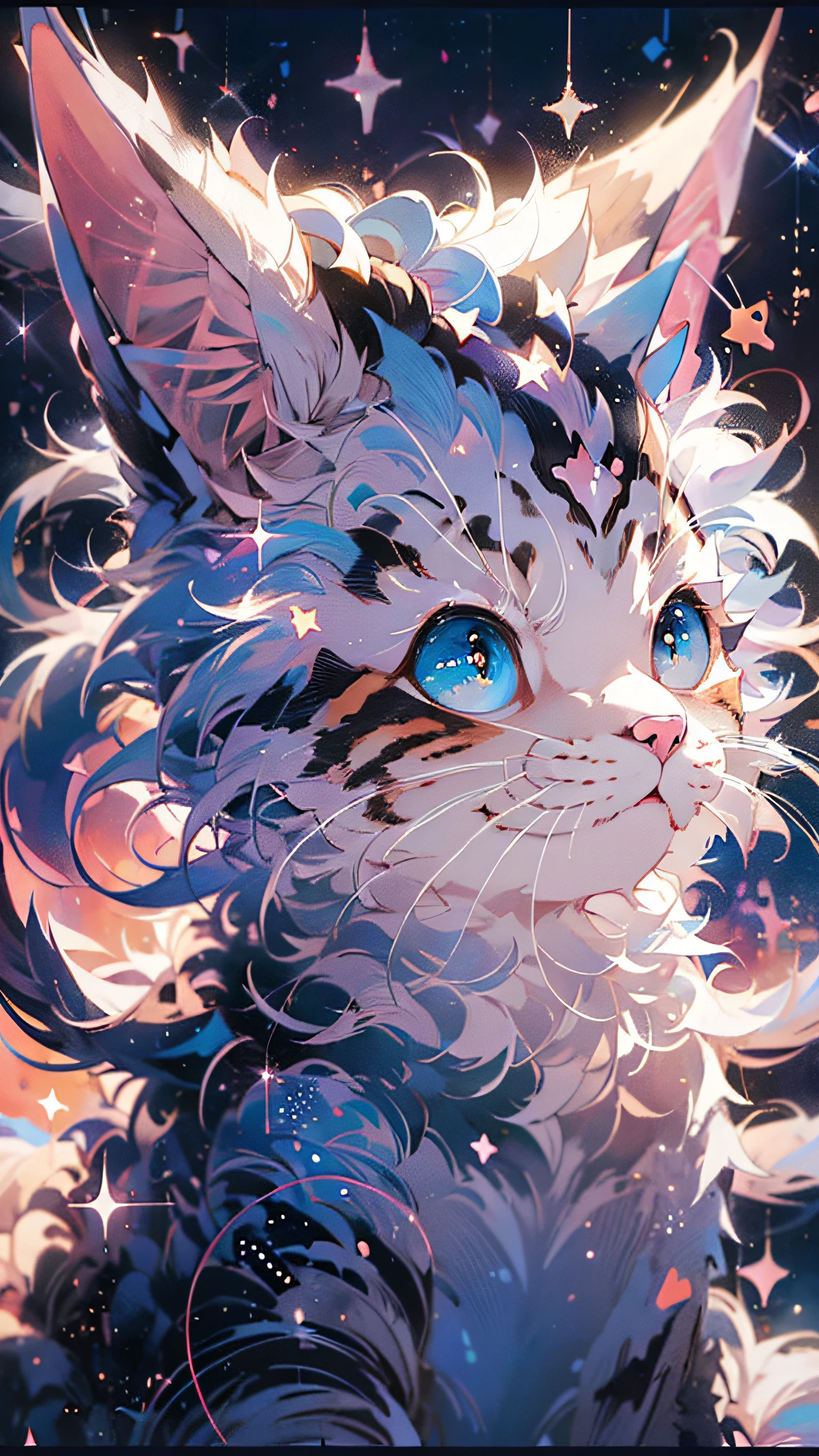 anime cat with blue eyes and stars in the background, anime cat, anime visual of a cute cat, realistic anime cat, cute detailed digital art, anime art wallpaper 4 k, anime art wallpaper 4k, very very beautiful furry art, beautiful anime catgirl, very beautiful anime cat girl, 4 k manga wallpaper, cute anime catgirl, anime art wallpaper 8 k
