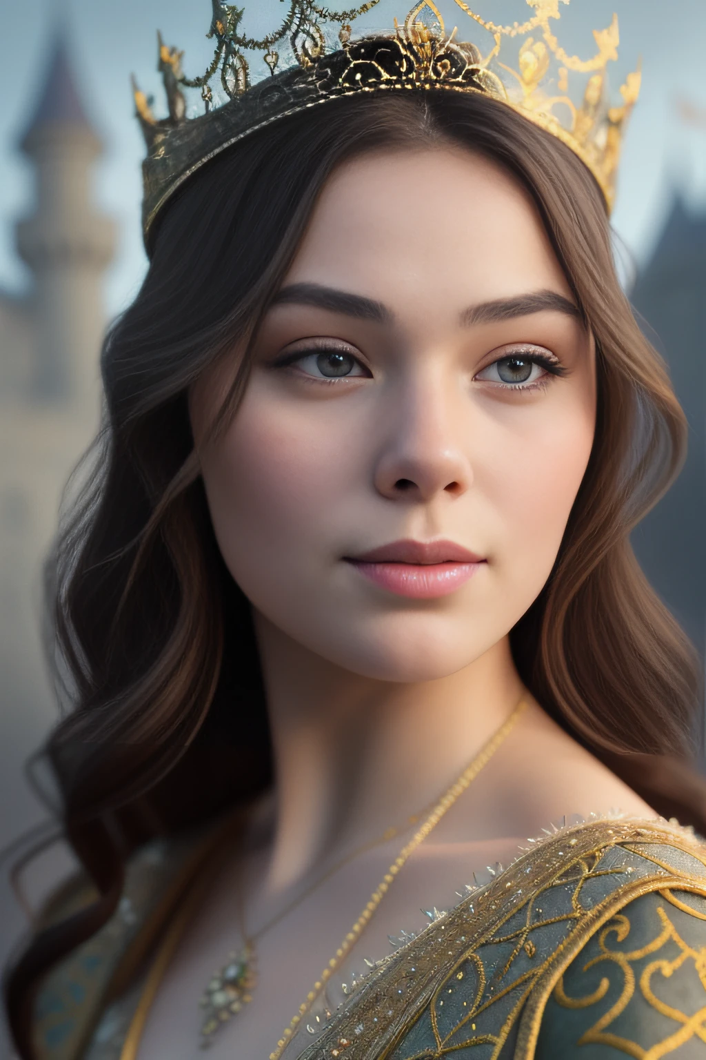 BiancaPanconi as a medieval princess stganding in front of a castle, princess robe, crown, masterpiece, best quality, highest quality, cinematic lighting, (volumetric lighting), extremely detailed CG unity 8k wallpaper, focused, 8k wallpaper, 4k wallpaper, extremely detailed, ultra realistic, photorealistic, sharp focus, absurdres, (HDR:1.2), (high contrast), photograph, detailed and intricate, instagram, portrait, highly detailed, digital painting, artstation, concept art, smooth, sharp focus, illustration, cinematic lighting, Style-Princess,