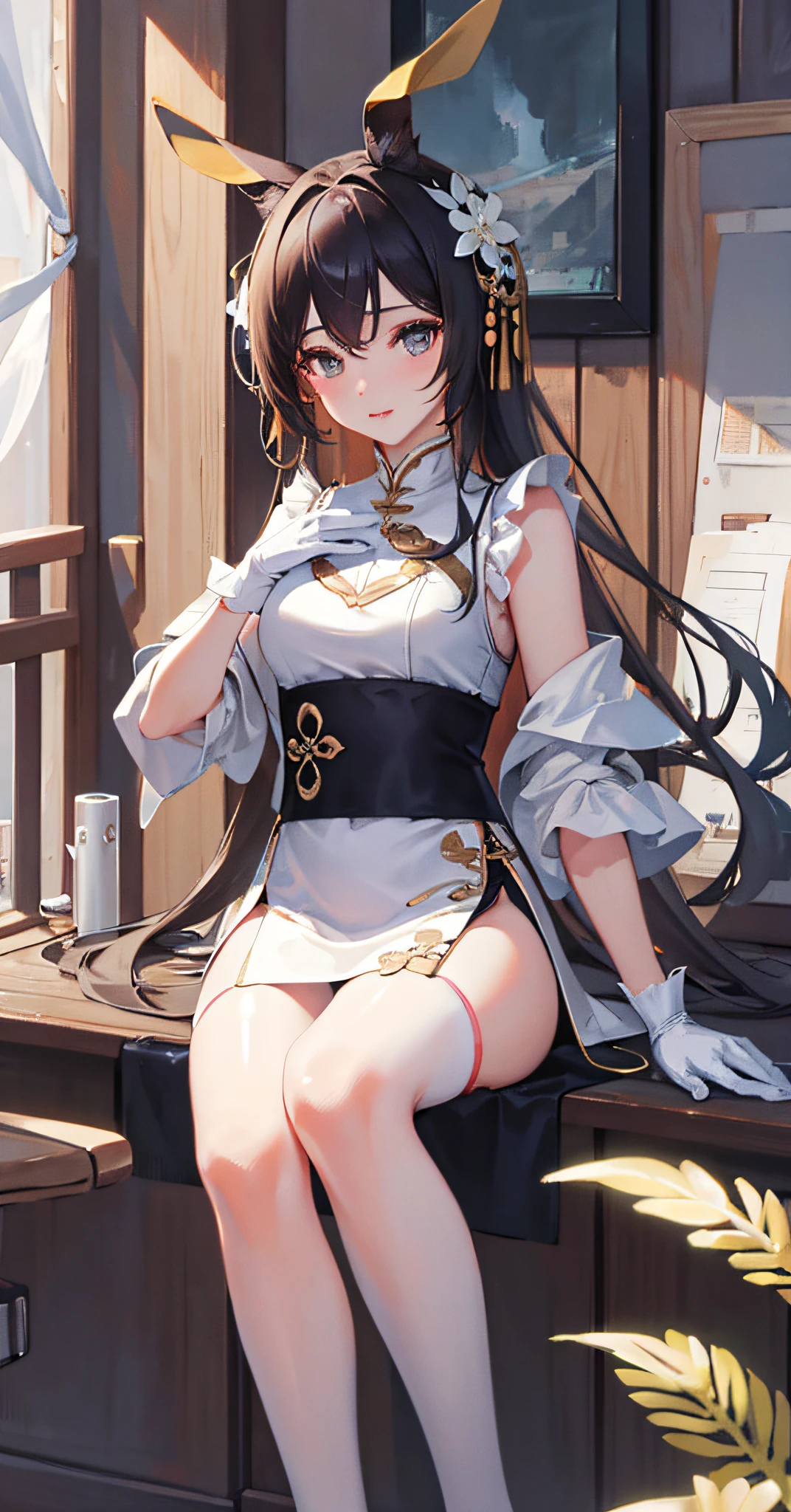 masterpiece, best quality, extremely detailed cg unity 8k wallpaper, miao，White gloves，delicate leg。