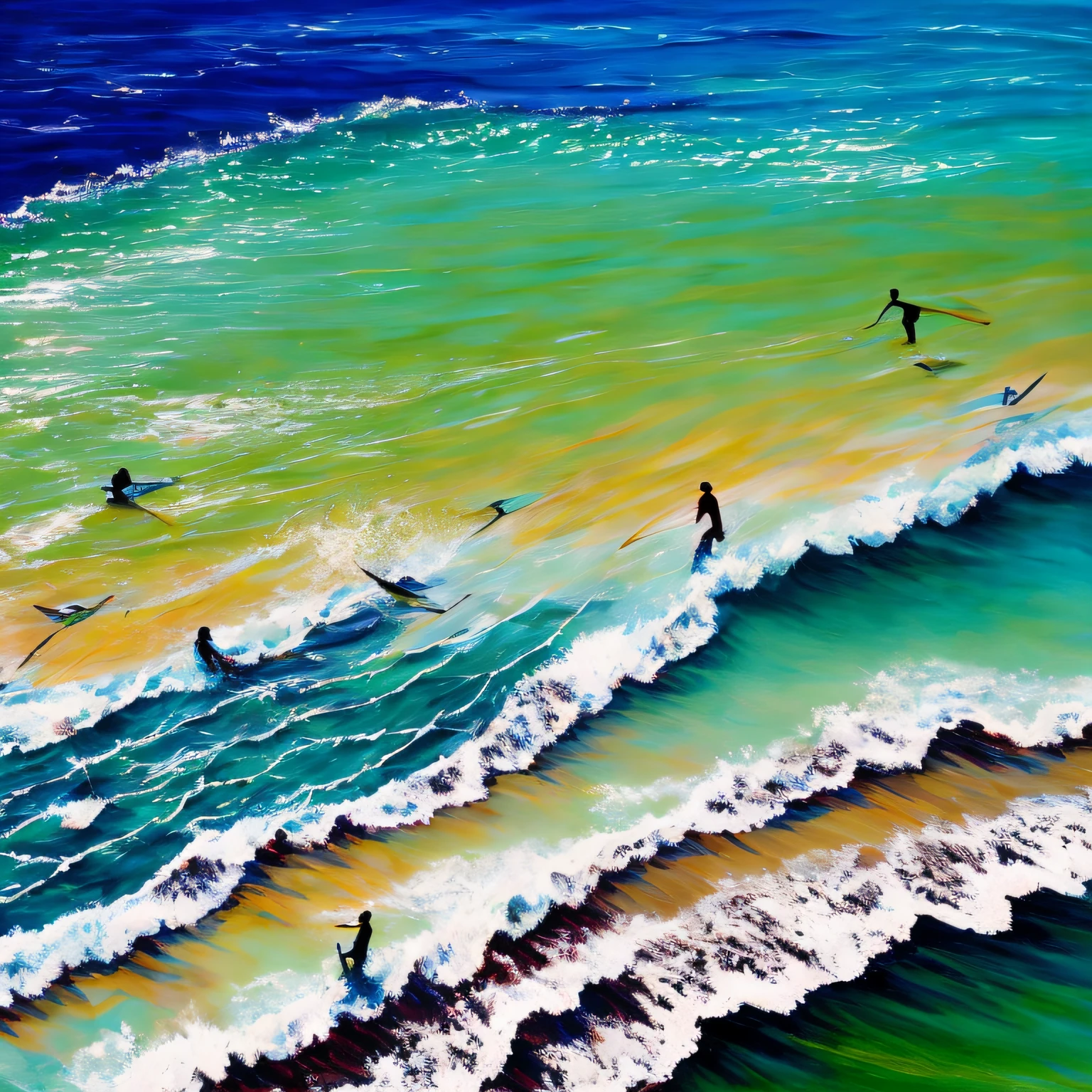 Surfers in the sea with surfboards in the water, swirling water cosmos, painting of splashing water, Marbling, shimmering iridescent water, Water painting, cresting waves and seafoam, colored marble, abstract liquid acrylic art, glistening seafoam, green waters, flat water color texture, marbling effect, Water Swirls --auto
