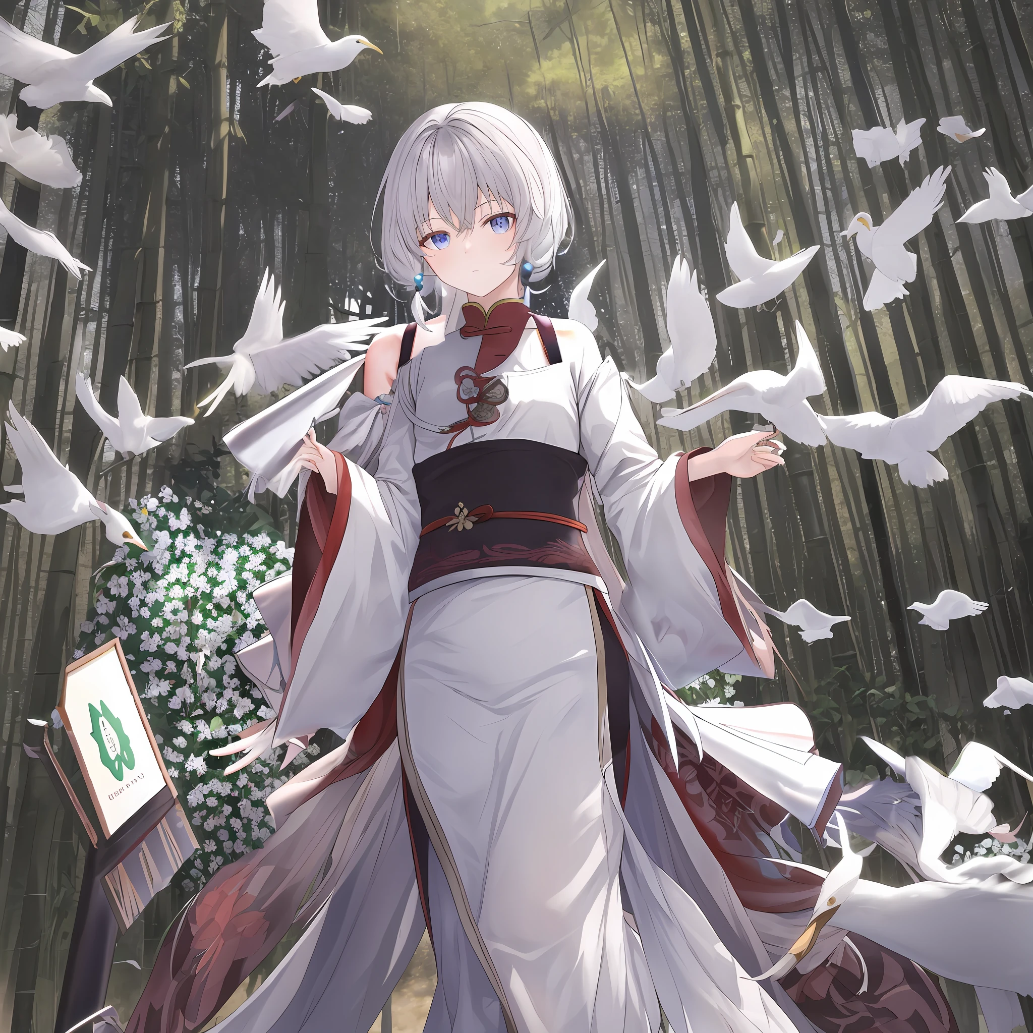 short detailed hair，short detailed hair，with short white hair
