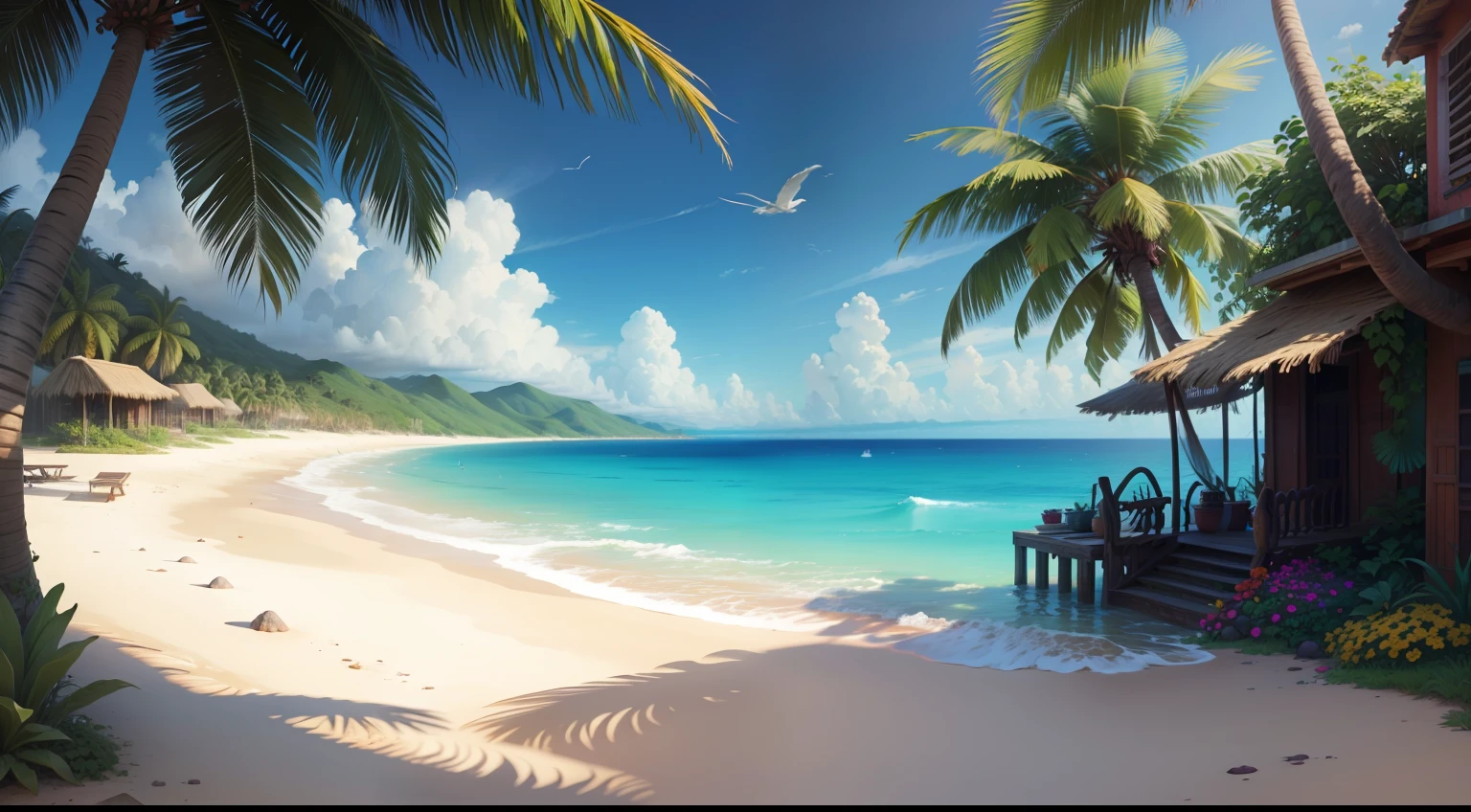 Textured, Detailed Caribbean Background, high res, flowers, plants, pirate inspiration, colourful --auto