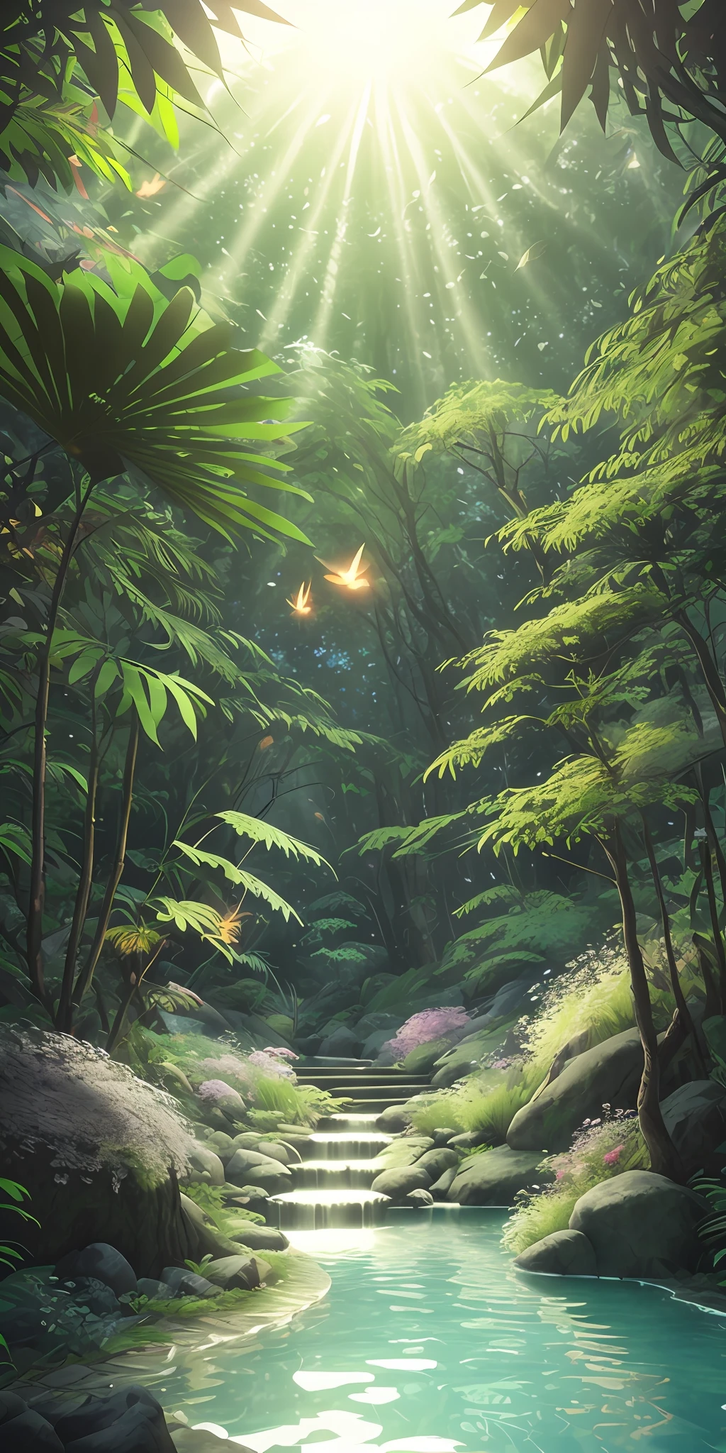 tmasterpiece，best qualtiy，（The is very detailed的 CG unified 8k 壁纸），（best qualtiy），（Most Best Illustration），（best shadow），Glowing elves with glowing fawns，Drinking water in the pool，Natural elements of forest theme。Mysterious forest，Beautiful forest，naturey，surrounded by flower，Delicate leaves and branches are surrounded by fireflies（nature elements），（Jungle theme），（foliage），（tree branch），（glowworm），（particle effect）and other 3D，rendering by octane，Ray traching，ultra-detailliert，fawn --v6