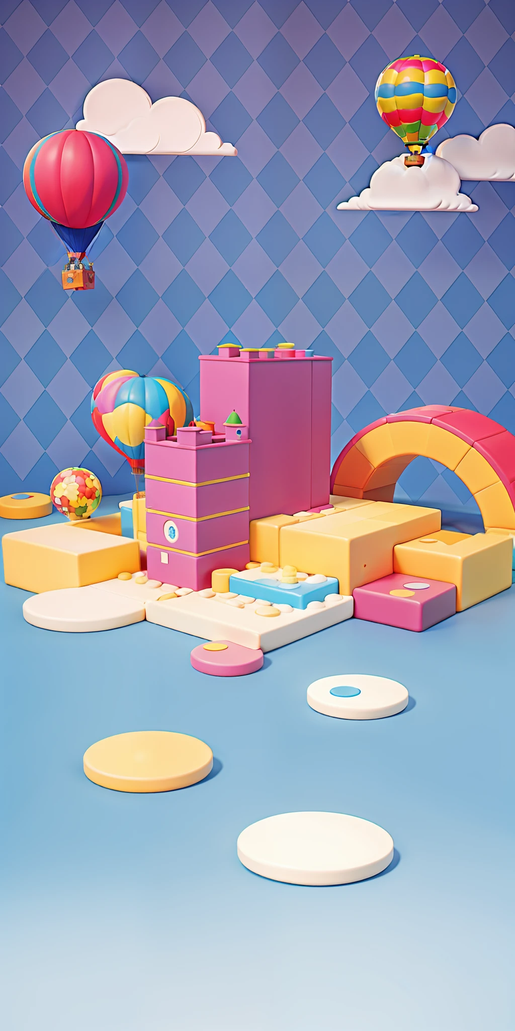 tmasterpiece，The best quality，An amusement park，Colorful hot air balloons，Geometric building blocks，baiyun
