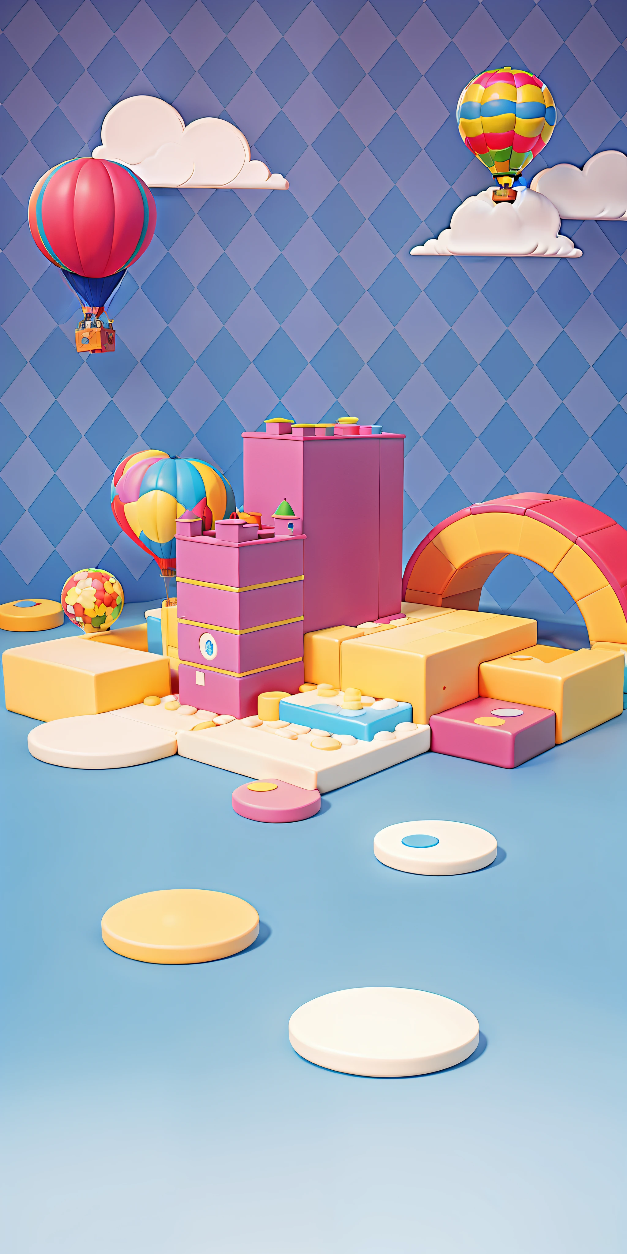 tmasterpiece,The best quality,An amusement park,Colorful hot air balloons,Geometric building blocks,baiyun