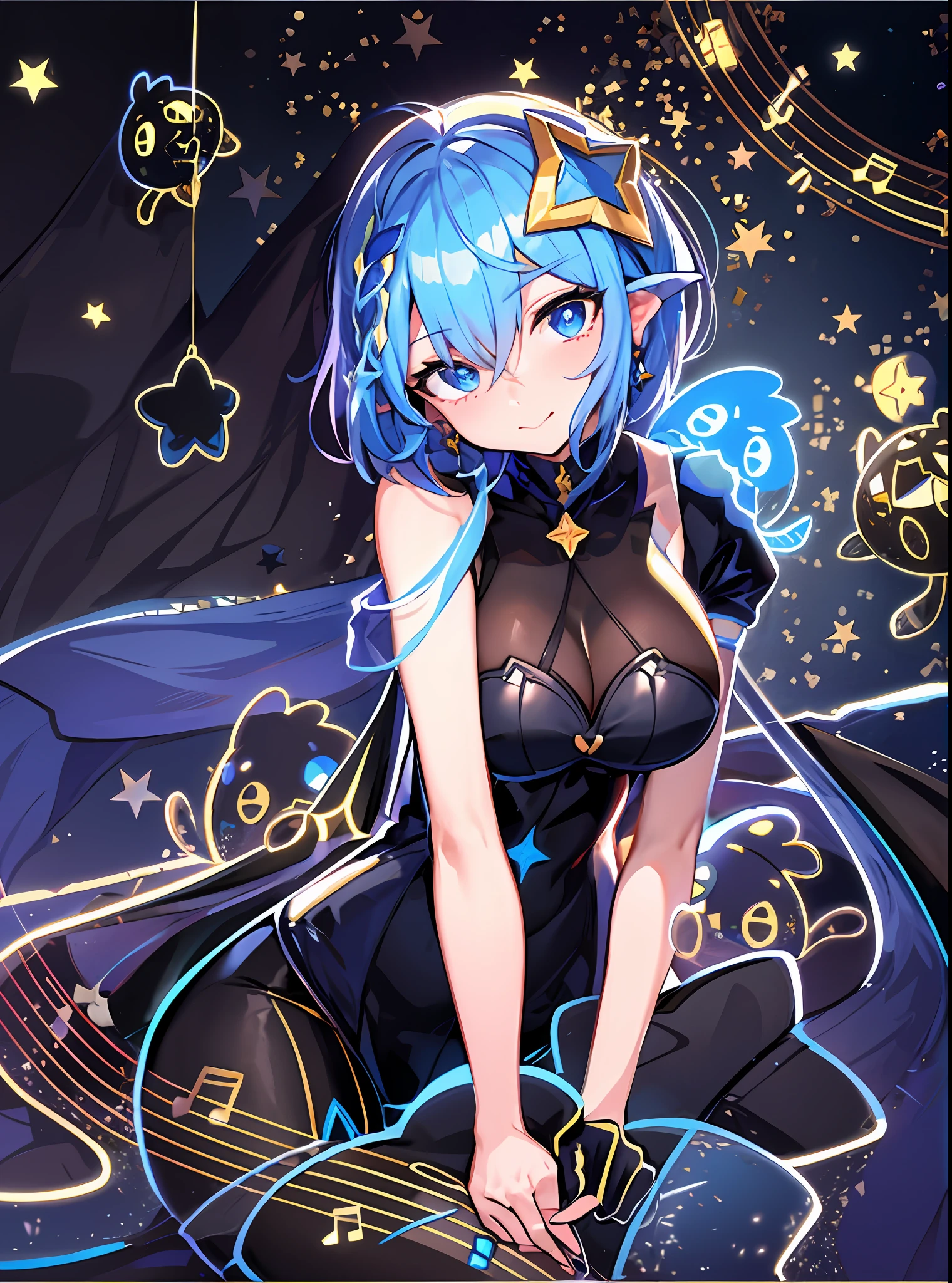 de cabelo azul com branco , estrela(heaven) estrelado_heaven, lunar themed attire, night core, splash arte anime loli, hts of zodiac girl, Do videogame Azur Lane, arte oficial, Estilo Pixiv, goddess of galaxies, portrait knights of zodiac girl, estrelas brilhando, anime moe artstyle, Vencedor do concurso Pixiv