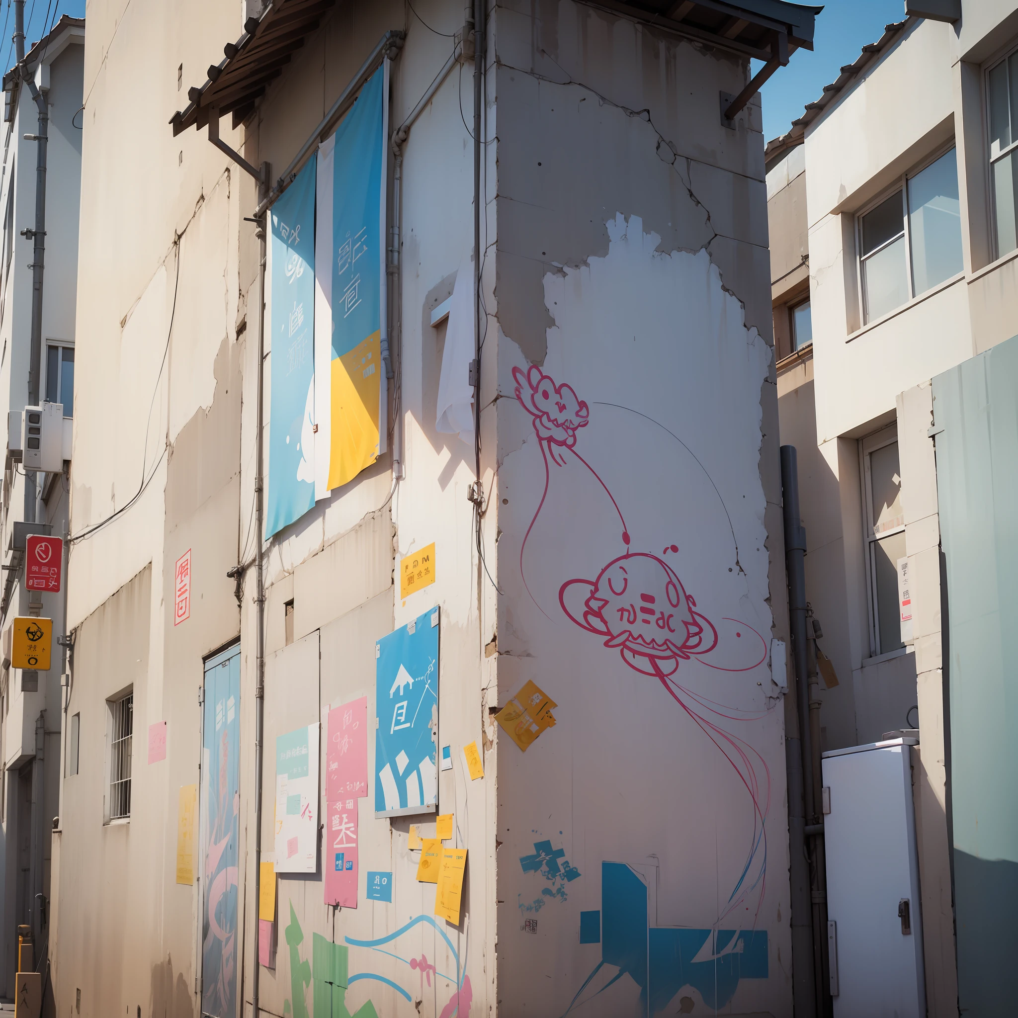 scribbles,Colored blocks on the wall,English alphabet。Delineate shapes and features with carefully drawn lines,subtle detailing,More granular、More accurate lines。Transparent background,NOhumans,Street graffiti