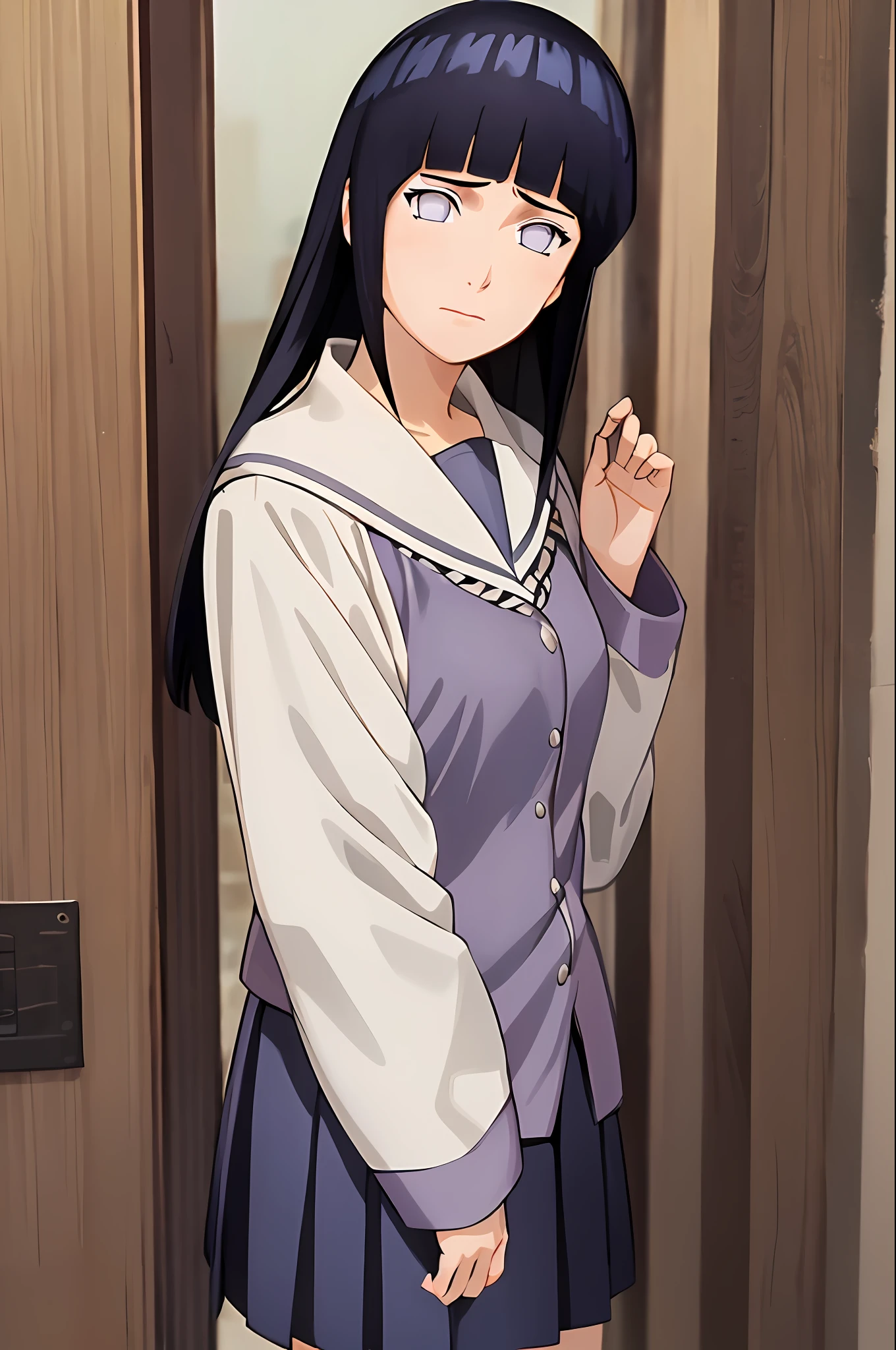 masterpiece, absurdres, 1girl, hinata\(shippuden\), solo,serafuku, school uniform,