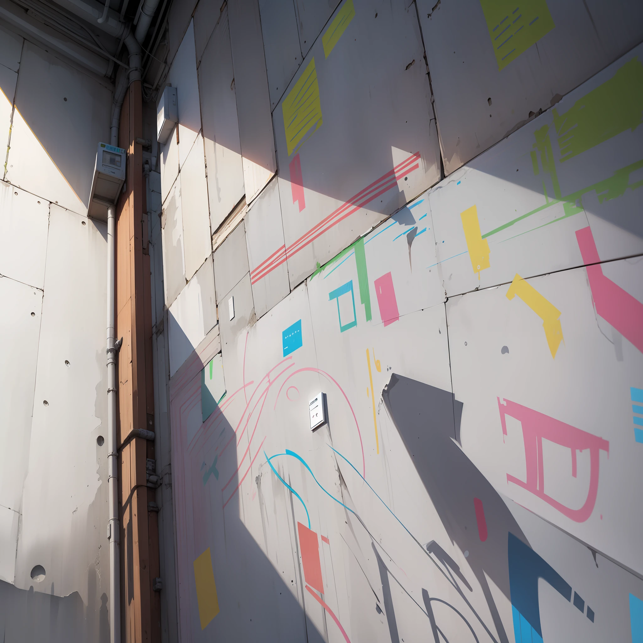 scribbles,Colored blocks on the wall,English alphabet。Delineate shapes and features with carefully drawn lines,subtle detailing,More granular、More accurate lines。Transparent background,NOhumans,Street graffiti