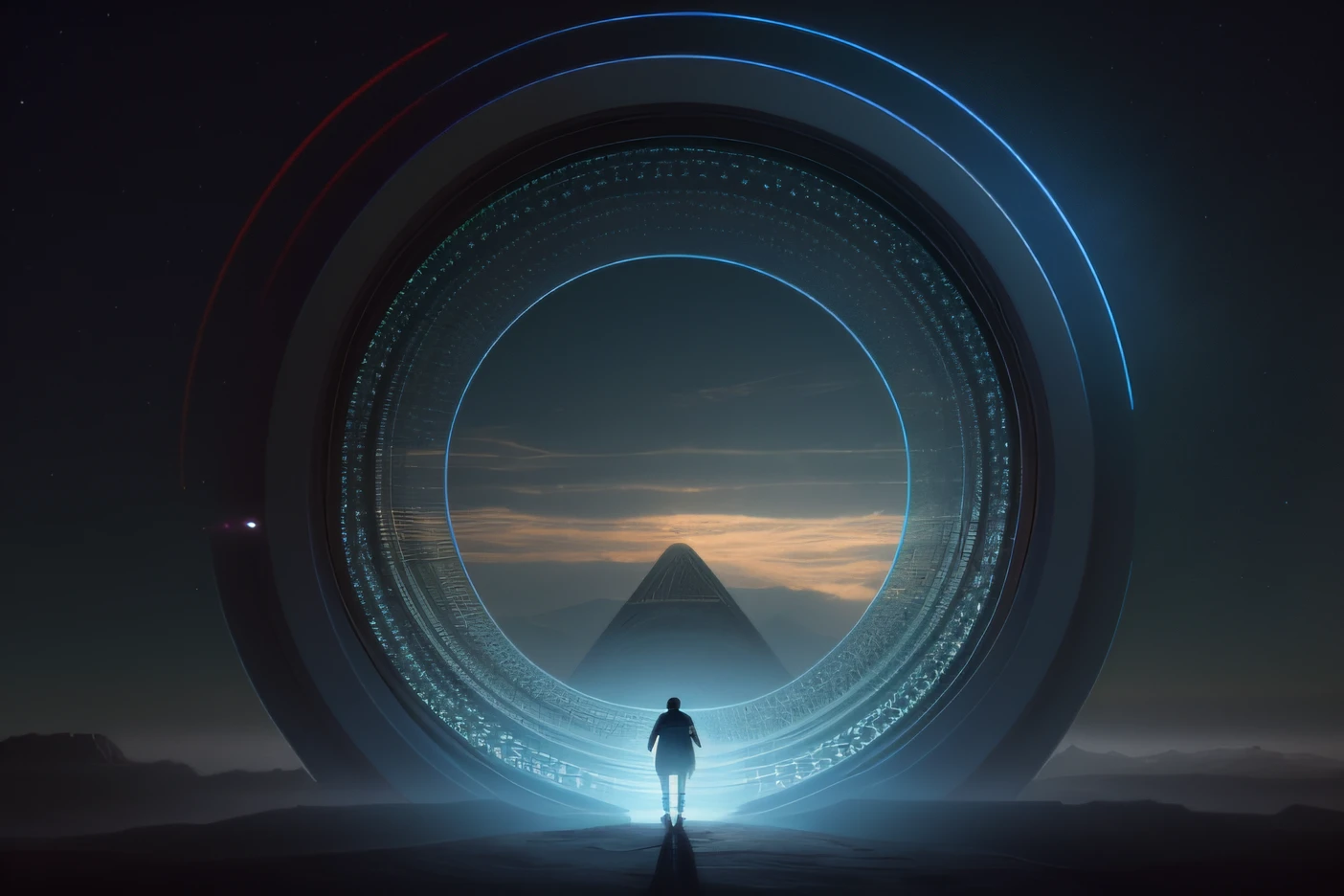 dia claro:1.4))) , uma das maravilhas do mundo foi descoberta, visto de frente, a circular pyramid:1.4 colossal moderno e gigante, in a dense and detailed circle, como um portal, portal para outro mundo que pode ser visto dentro do portal ,and a portal like a circular round pyramid like giant portal, Arte digital futurista, hiper Realismo detalhamento intricado | Foto profissional de filme . Hyper-realistic photo of a single large portal of the future with details with few indirect and very dim lights, luz fraca misteriosa os detalhes na parede , sozinho. no deserto. parece metal com cimento fosco, Huge circular gate of the future , com uma grande entrada futurista com um portal em forma de circulo. Portal majestoso e detalhamento intrincado da circulo, Um intenso, Beam of concentrated light comes out of the top towards the sky as a very bright concentrated energy with incredible medium thickness and Greg Rutkowski, doors that are cosmic portals, gateway to another dimension, Daily Art, Estilo Beeple. (Extreme Detail CG Unity 32k papel de parede, obra-prima, alta qualidade), (Exquisite lighting and shade, highly dramatic image, cinematic lens effect), (Excelente Detalhe, Excellent lighting, Grande Angular), (excellent rendering, o suficiente para se destacar em sua classe), symmetric:1.6, non-minimalist, because it's very well detailed:1.4, maximalista:1.5 , Arte futurista, por bipe --auto