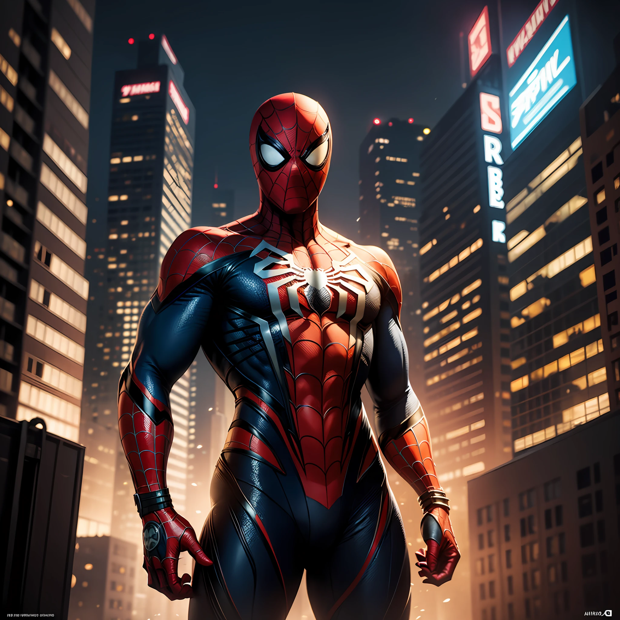 Spider-Man art, highly detailed and complete body composition, fan art, 8k. Night view of New York City in the background --auto