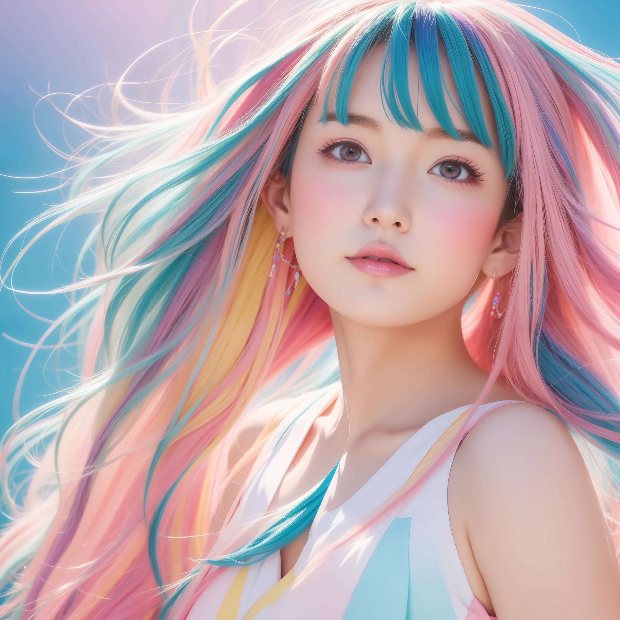 anime girl with colorful hair and a colorful dress, rossdraws pastel vibrant, rossdraws cartoon vibrant, anime style 4 k, beautiful anime portrait, artgerm colorful!!!, ! dream artgerm, beautiful anime girl, anime styled digital art, anime art wallpaper 4k, anime art wallpaper 4 k, digital anime art, extremely detailed artgerm