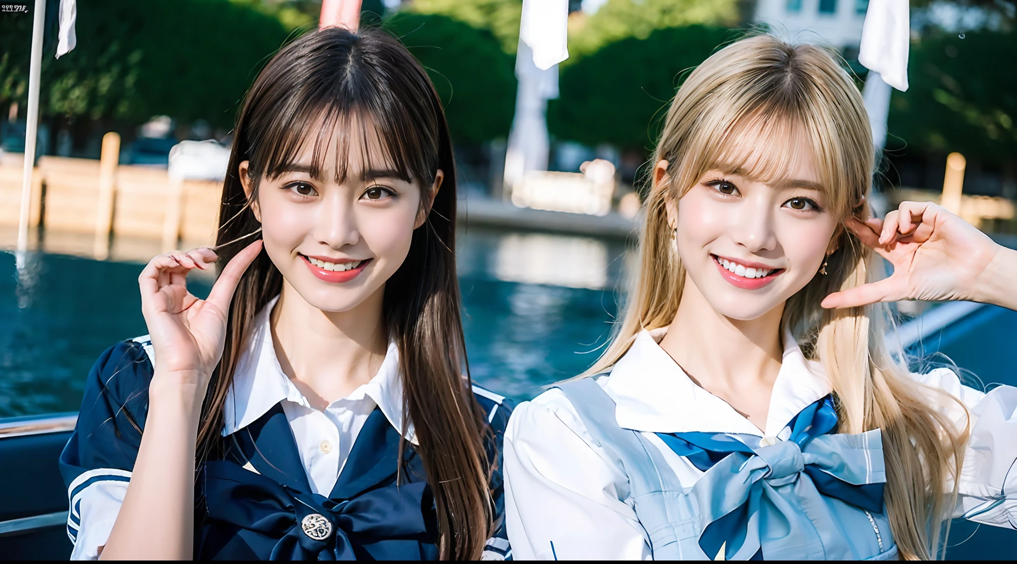 (8K、Raw photography、top-quality、masterpiece:1.2)、ultra-detailliert、ultra res、(hyper realisitic:1.4)(Female smiling face in a starry sky)Above the sea、night sky full of stars、Shooting stars in the night sky、High school girl standing in the dark、Full of heart、Heart pattern(Fantastic lighting)head to waist、、de pele branca、Fair-skinned female proofreading、An ultra-high picture quality、、Beautiful female proofreading reflecting in light、amazing detailed、Beautiful girls in very detailed、Faces with different patterns、Different face patterns、Each hairstyle has its own characteristics、Farbe々Hairstyle、Farbe々Hair color shining with clean light、I enjoy fishing on a boat、Brown hair shining in the light、One has a ponytail、、Modern cute high school girl、very detailed faces very detailed eyes、Very realistic skin、 extremely detailed fingers, highly detailed nose, highly detail mouth, perfect anatomia, Highly detailed sailor suit、、The details of their hair and uniforms shine through、Burning teeth and smiling、Realistic body, de pele branca, glistning skin, Slim body, Long straight hair, (Blunt bangs:1.2), , , JK Uniform, wearing japanese school uniform, , Japan school uniform, japanese girl school uniform,