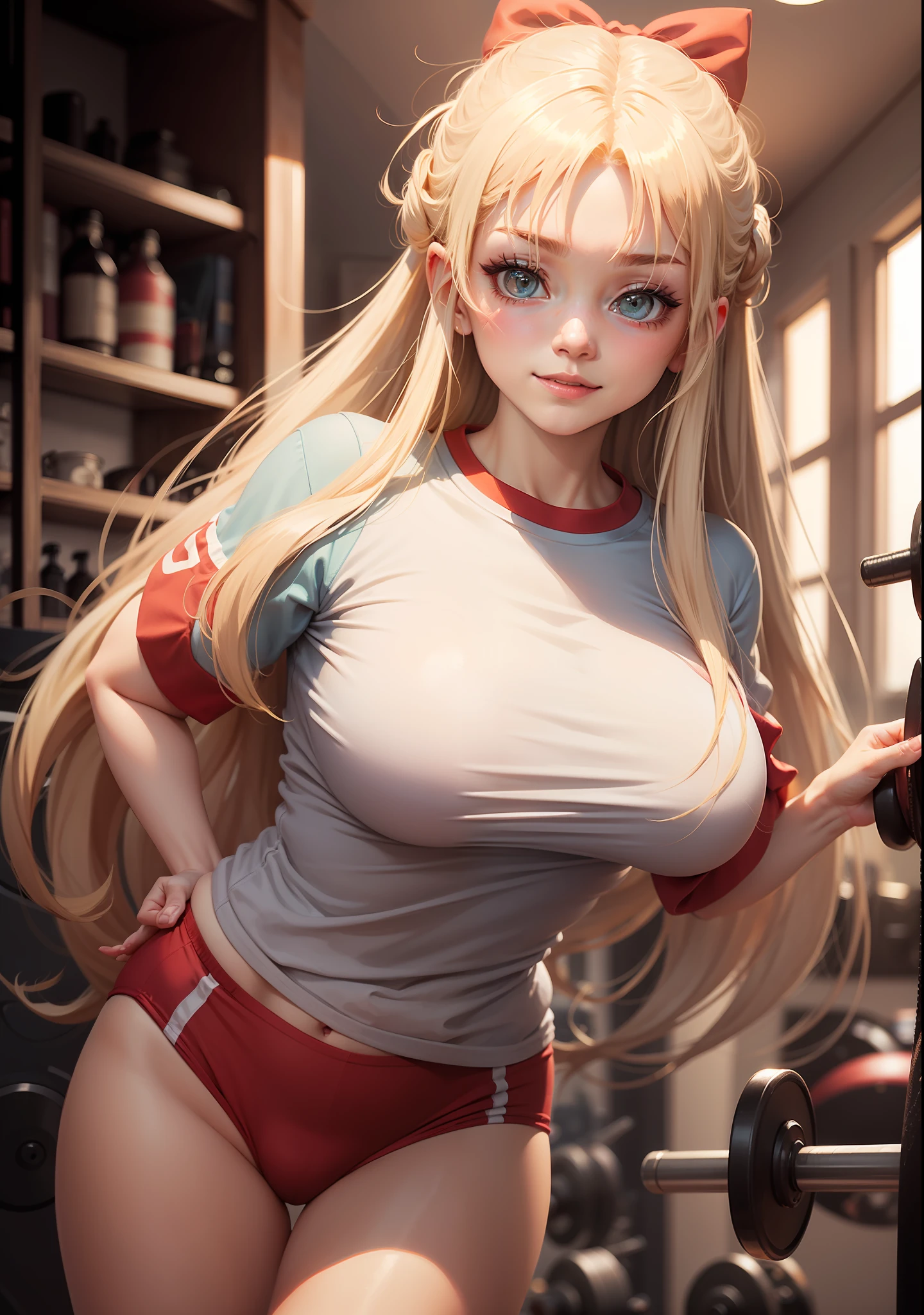 1girl、aunty、mature、A MILF、Older、age 40s、aino_minako、MILF、long_hair、solo、blonde_hair、red_bow、bow、hair_bow、red_head_ribbon、breasts、buruma、red_buruma、Wearing red bloomers、white_shirt、blancheTThe shirt、White gym shirt、white_gym_shirt、white_T-shirt、coverd_nipples、erection_nipples、blurry、arms_behind_back、indoors、gym、blue_eyes、short_sleeves、blush、standing、large_breasts、big_breasts、rating:questionable、looking_at_viewer、breasts_apart、depth_of_field、bangs、rating:safe、smile、blurry_background、cowboy_shot、thigh_gap、shiny_hair、eyebrows_visible_through_hair、half_updo、very_long_hair、closed_mouth、leaning_forward、