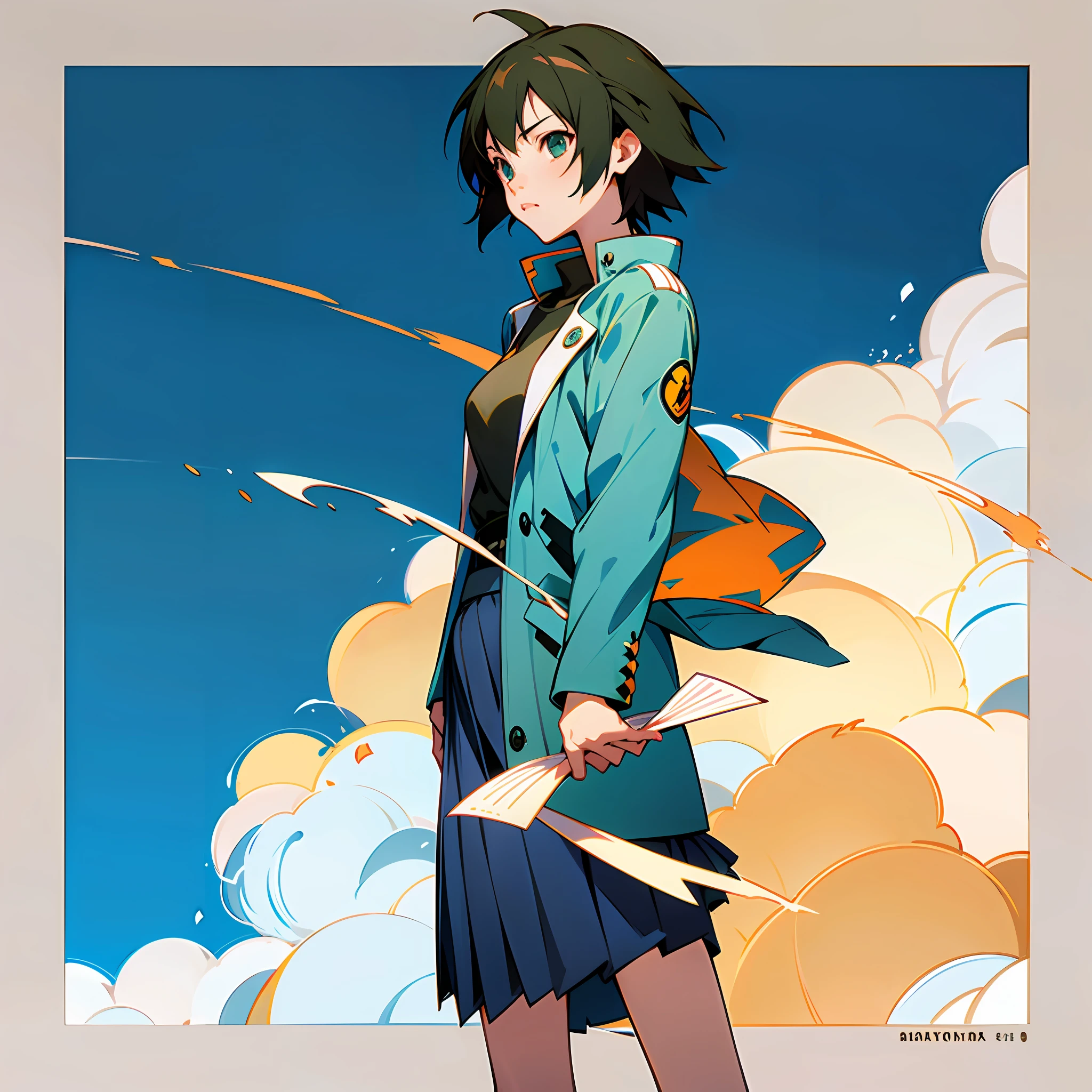 Anime girl holding a book in blue jacket and skirt, a-1 pictures, Kantai collection style, animeaesthetic, Makoto Shinkai!!, Makoto Shinkai!, ( ( Makoto Shinkai ) ), Shinkai Makoto style, in the style of makoto shinkai, in style of kyoto animation, makoto shinkai art style