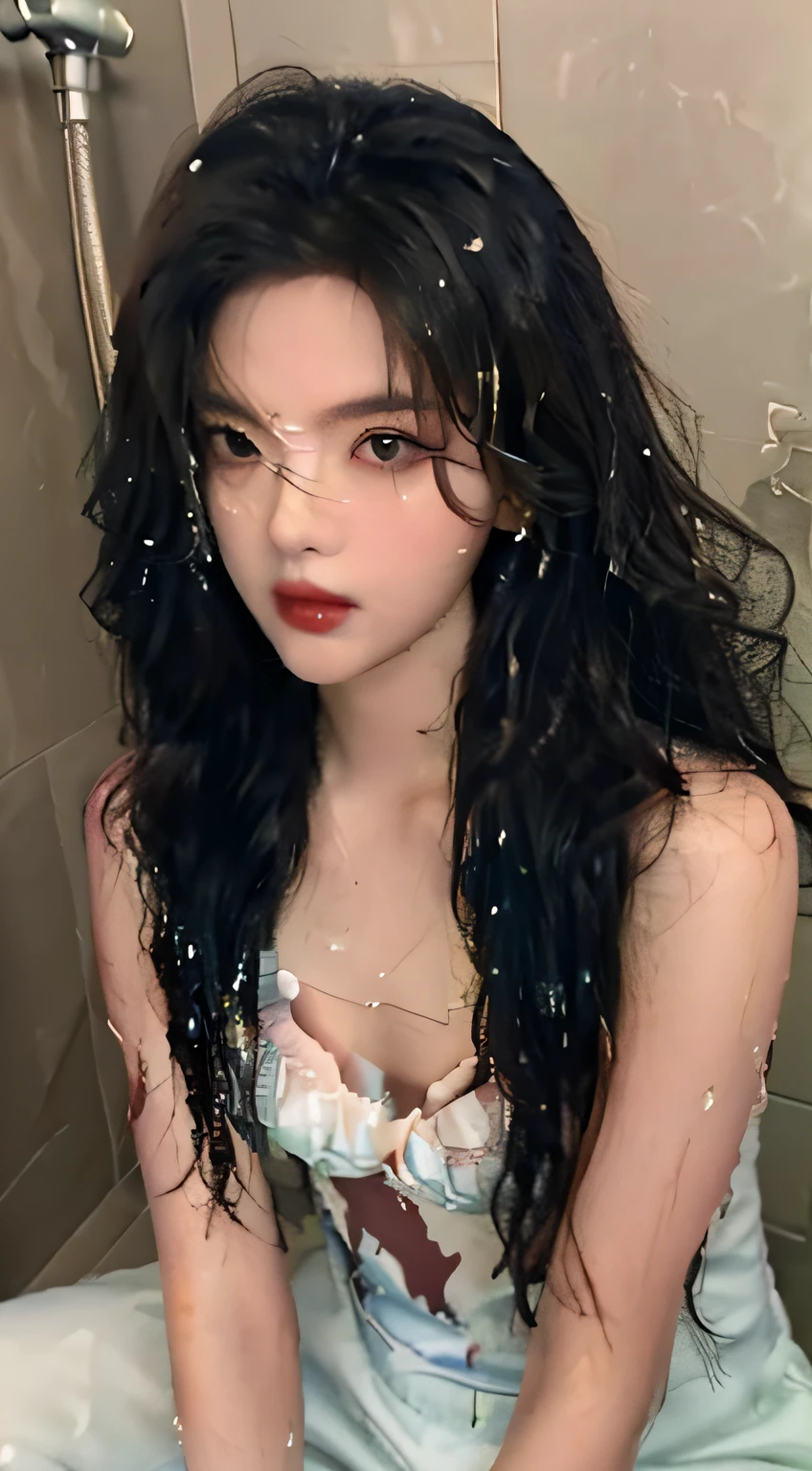 ((Top Quality, 16k, Masterpiece: 1.3)), Beautiful Women with Perfect Figure: 1.4, Slender Abs: 1.2, (((Long Wavy Hair)), ((Small: 1.4)), ((Kpop Idol: 1.3)), (Shower Water)), ((Lingerie 1.5)), (Bathroom)), Highly Detailed Face and Skin Texture, (Pose)), (Seductive)), (Spread Your Legs)), (( Drenched body))