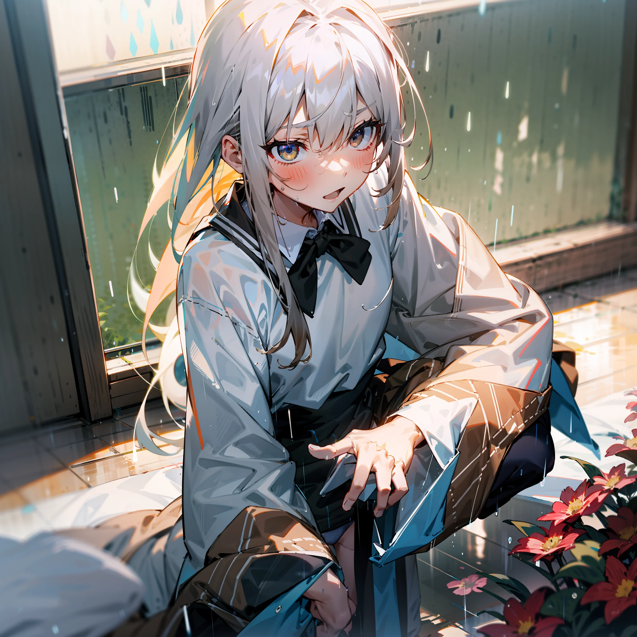 with intense rain,The rain drenched clothes,Clothing sheer,Brown sweatwear underwear,Pico-perspective