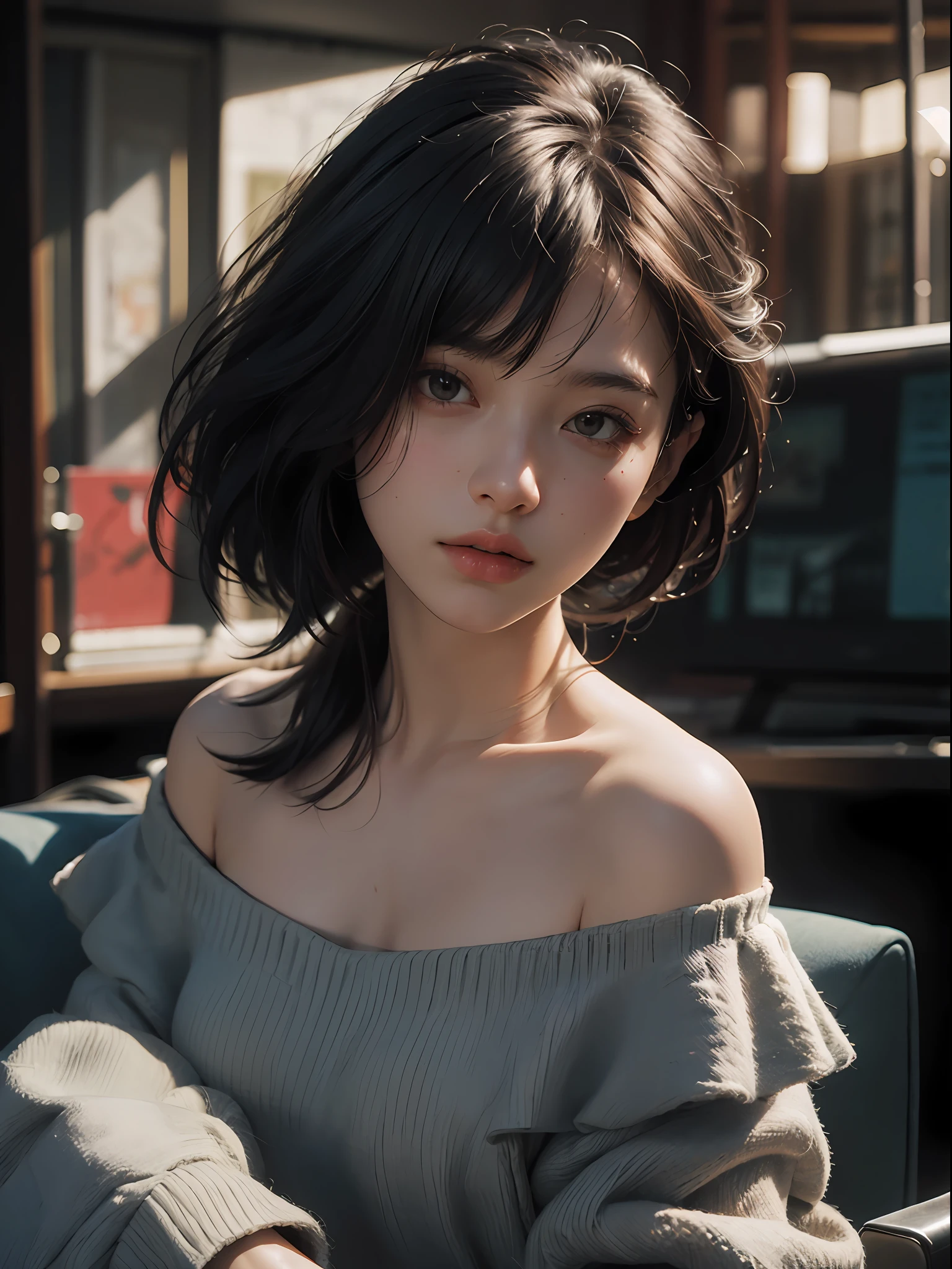Best quality, masterpiece, ultra high res, (photorealistic:1.4), raw photo, 1girl, off shoulder