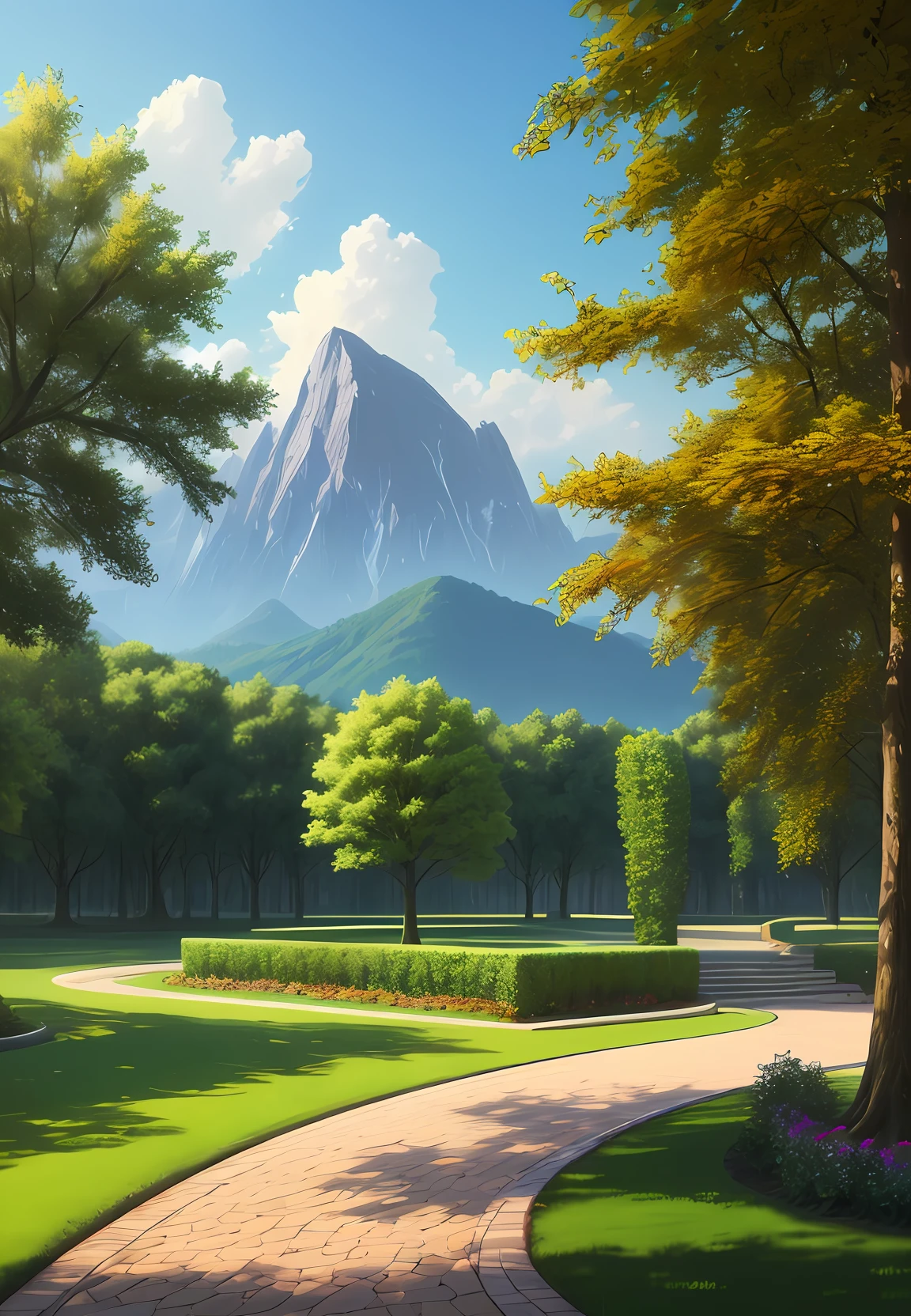 scenecy,mont,school ground,Campus towards(Very detailed CG unity 8k wallpaper),most beautiful artwork in the world,Professional majestic oil painting,iintricate,high detal,sharp fokus,dramatics,Realistic painting art