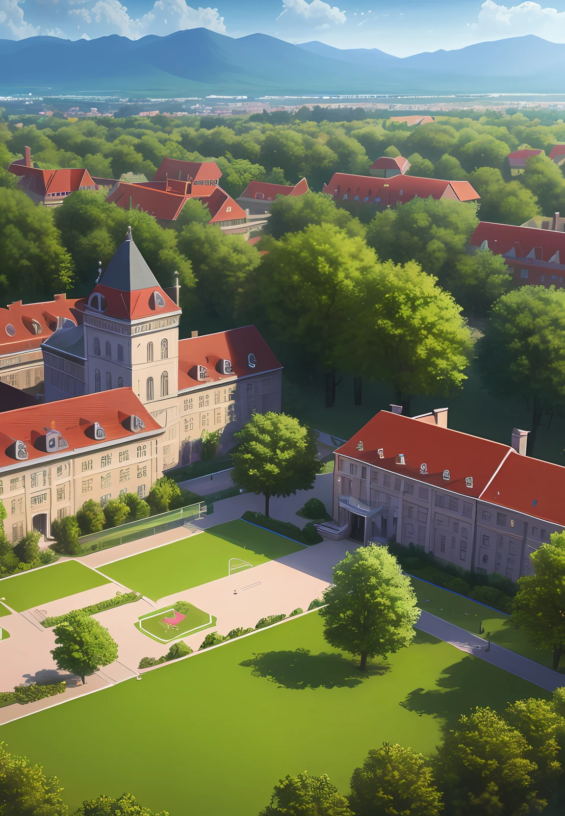 scenecy,mont,school ground,Campus towards(Very detailed CG unity 8k wallpaper),most beautiful artwork in the world,Professional majestic oil painting,iintricate,high detal,sharp fokus,dramatics,Realistic painting art
